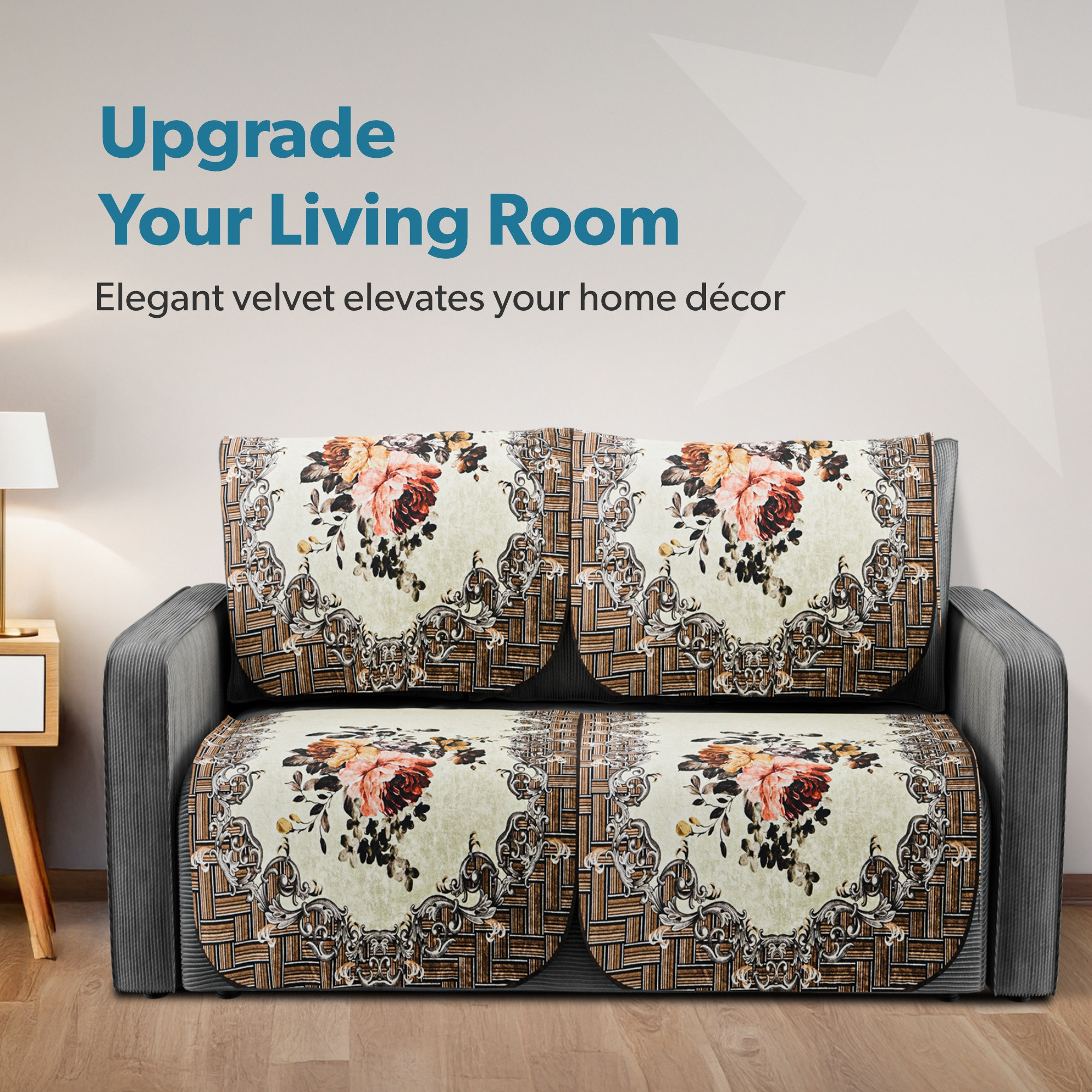 Kuber Industries  Classic  Velvet Sofa Cover Cloth  Washable  Durable Sofa Slipcover Set - Ideal Sofa Protector for Home  Office  Check Border - Cream  Brown