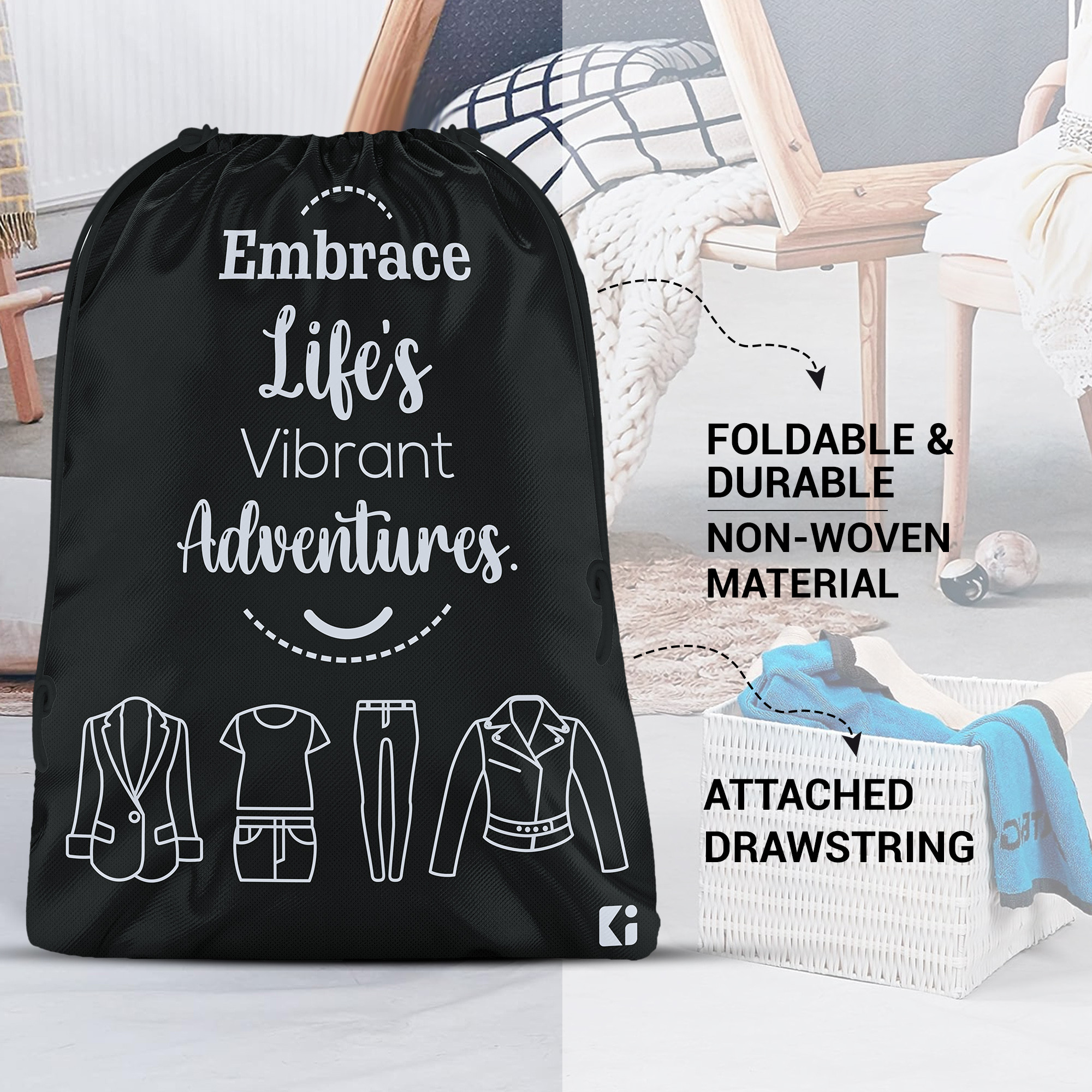 Kuber Industries  Cloth Storage Bag  Non-Woven Storage Organizer  Garments Cover for Laundry  Travel Storage Organizer for Clothing  Travel Cloth Carrying Bag    Black