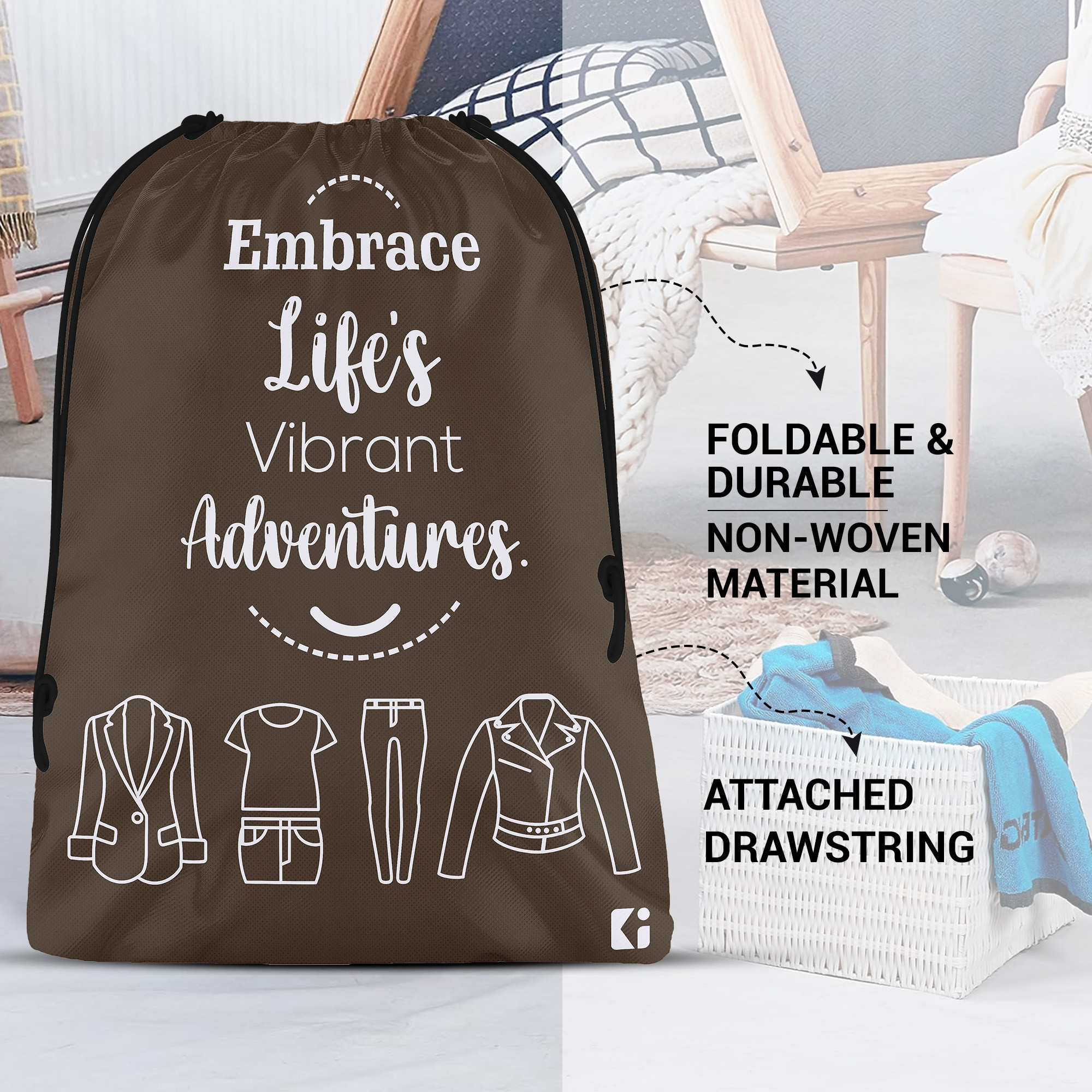 Kuber Industries  Cloth Storage Bag  Non-Woven Storage Organizer  Garments Cover for Laundry  Travel Storage Organizer for Clothing  Travel Cloth Carrying Bag    Brown