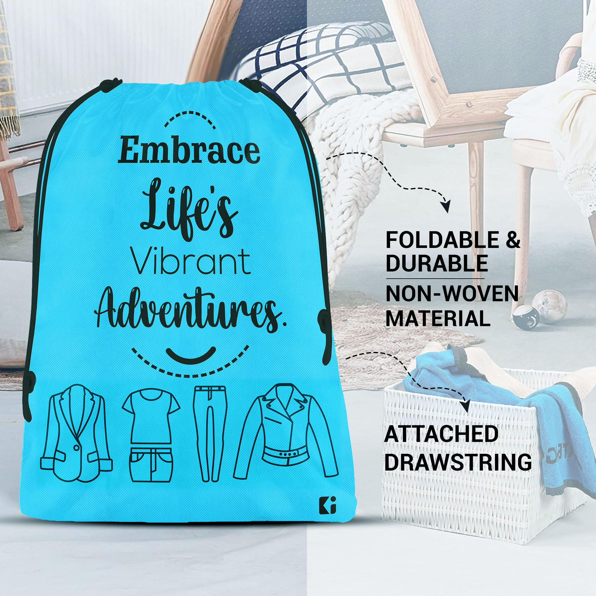 Kuber Industries  Cloth Storage Bag  Non-Woven Storage Organizer  Garments Cover for Laundry  Travel Storage Organizer for Clothing  Travel Cloth Carrying Bag    Sky Blue