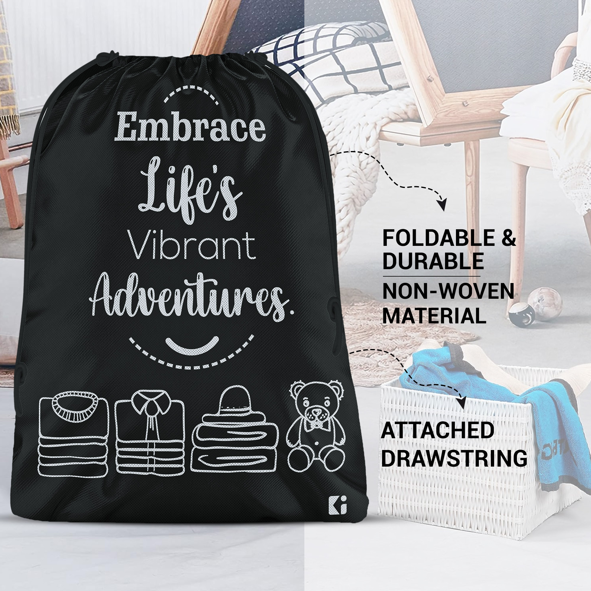 Kuber Industries  Cloth Storage Bag  Non-Woven Storage Organizer  Travel Pouches  Cloth Carrying Bag  Garments Cover for Laundry  Storage Organizer Bag for Clothing    Black