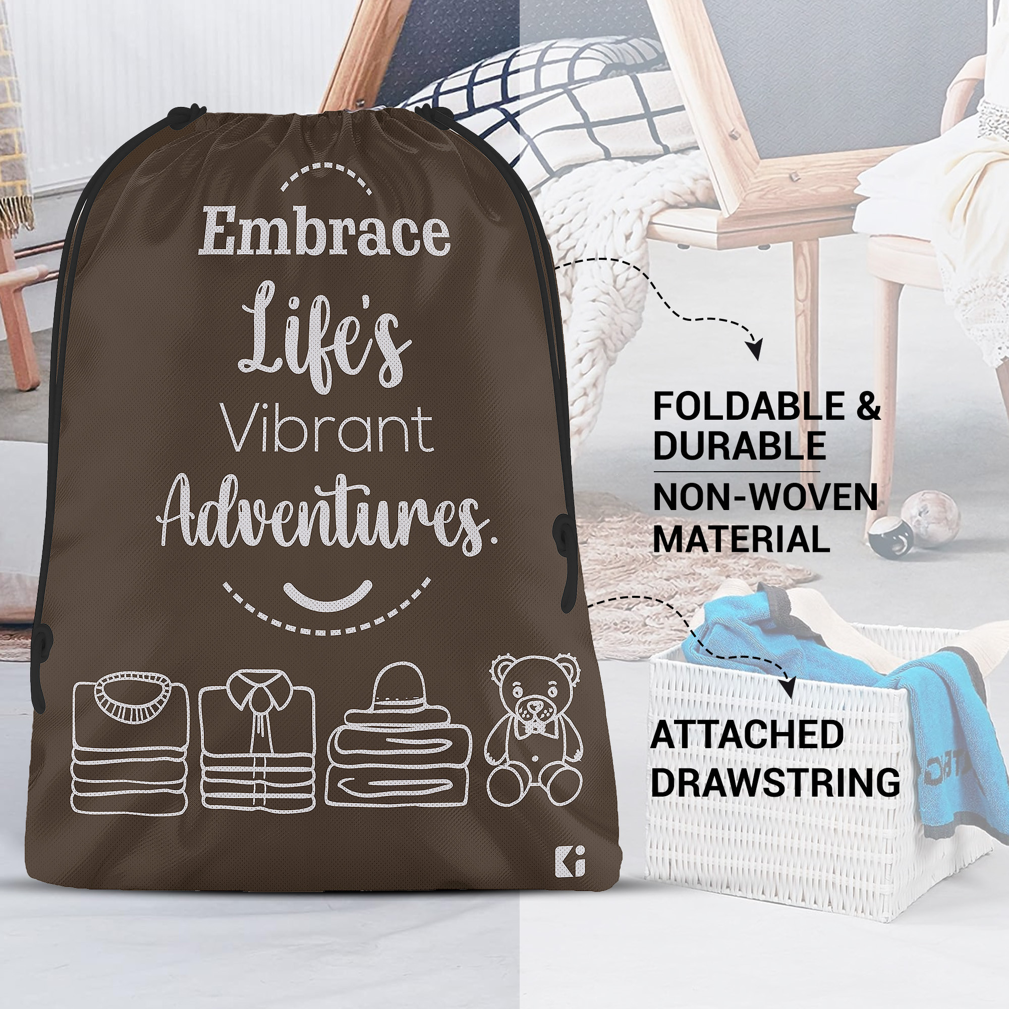 Kuber Industries  Cloth Storage Bag  Non-Woven Storage Organizer  Travel Pouches  Cloth Carrying Bag  Garments Cover for Laundry  Storage Organizer Bag for Clothing    Brown