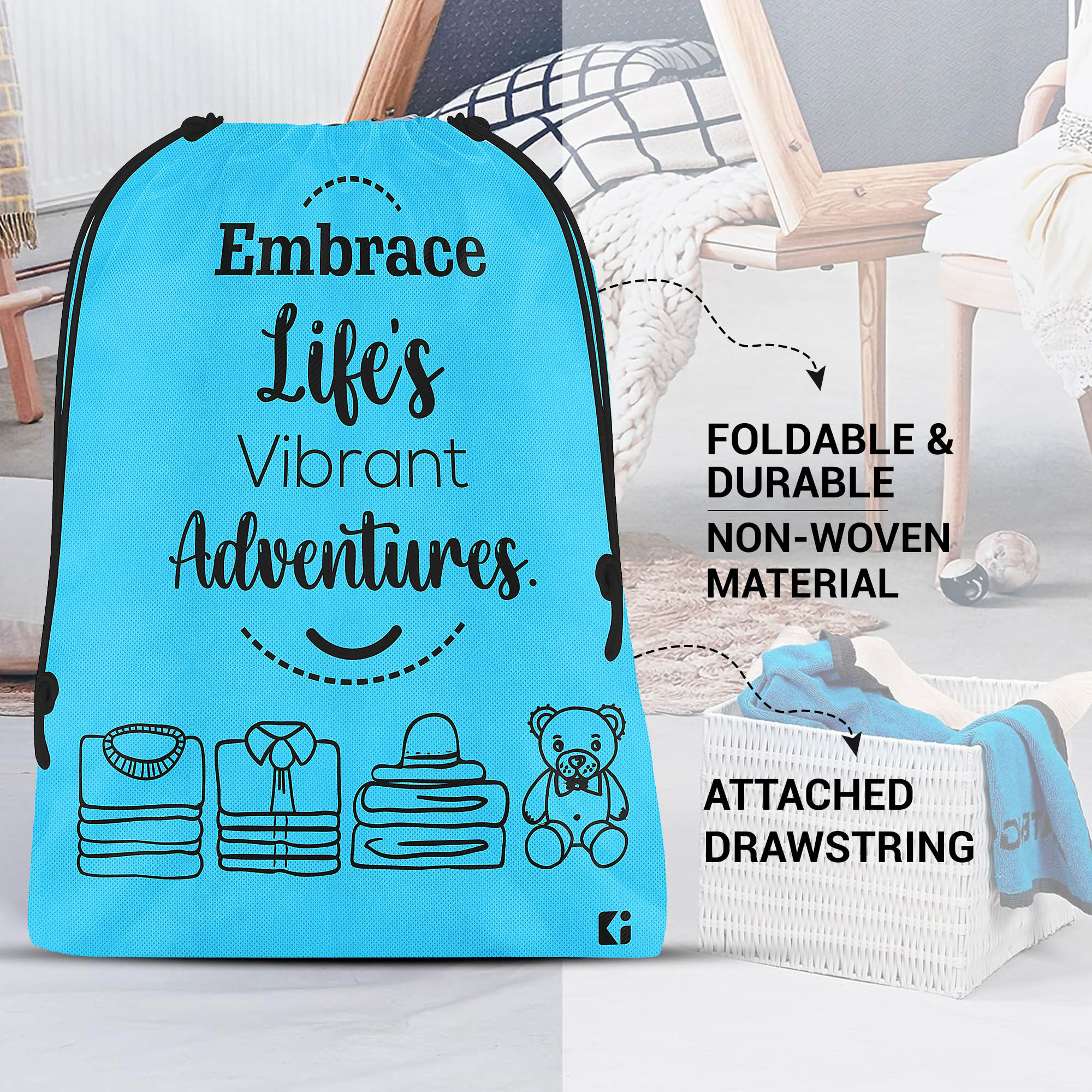 Kuber Industries  Cloth Storage Bag  Non-Woven Storage Organizer  Travel Pouches  Cloth Carrying Bag  Garments Cover for Laundry  Storage Organizer Bag for Clothing    Sky Blue