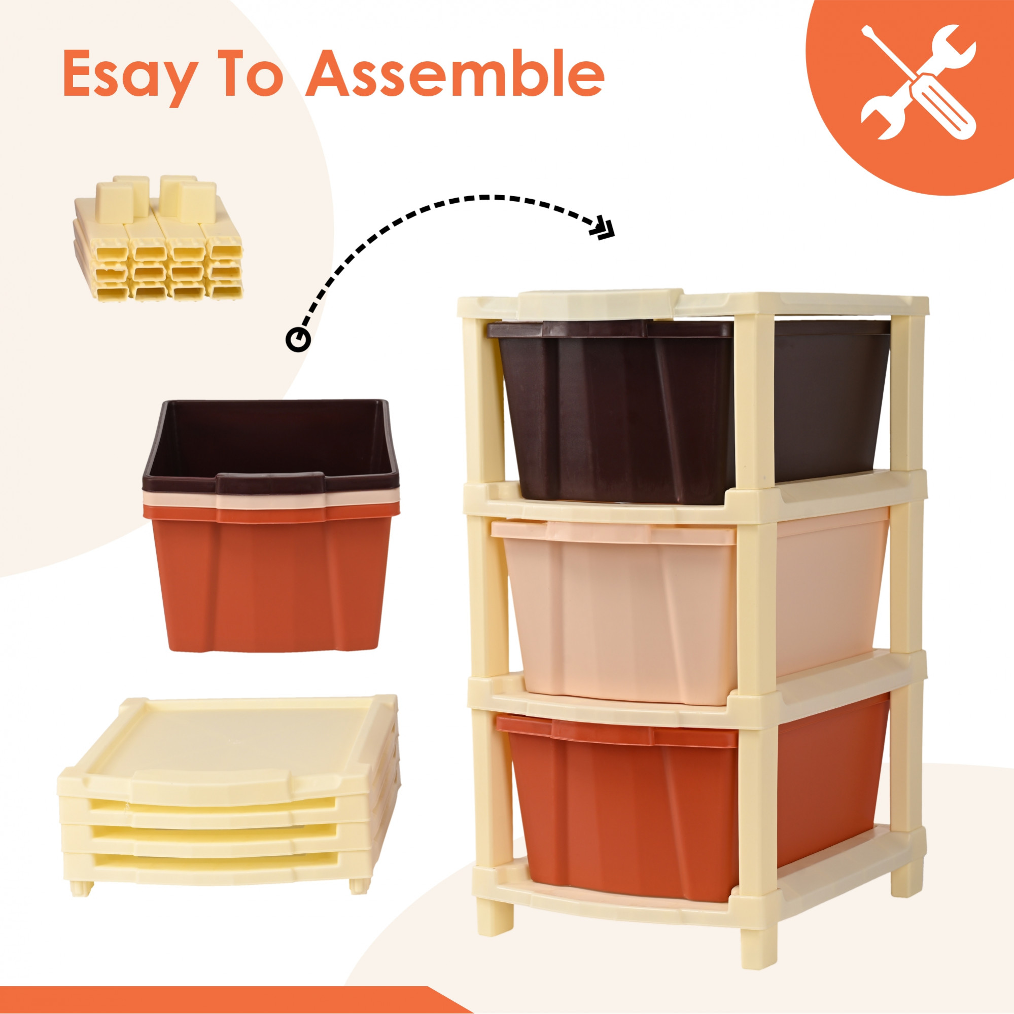 Kuber Industries  Collapsible Multipurpose Plastic Drawers Storage Organizer  Durable CabinetsStorage Rack for Kitchen  Kids Toy Box  Shelf for HomeOffice  Brown