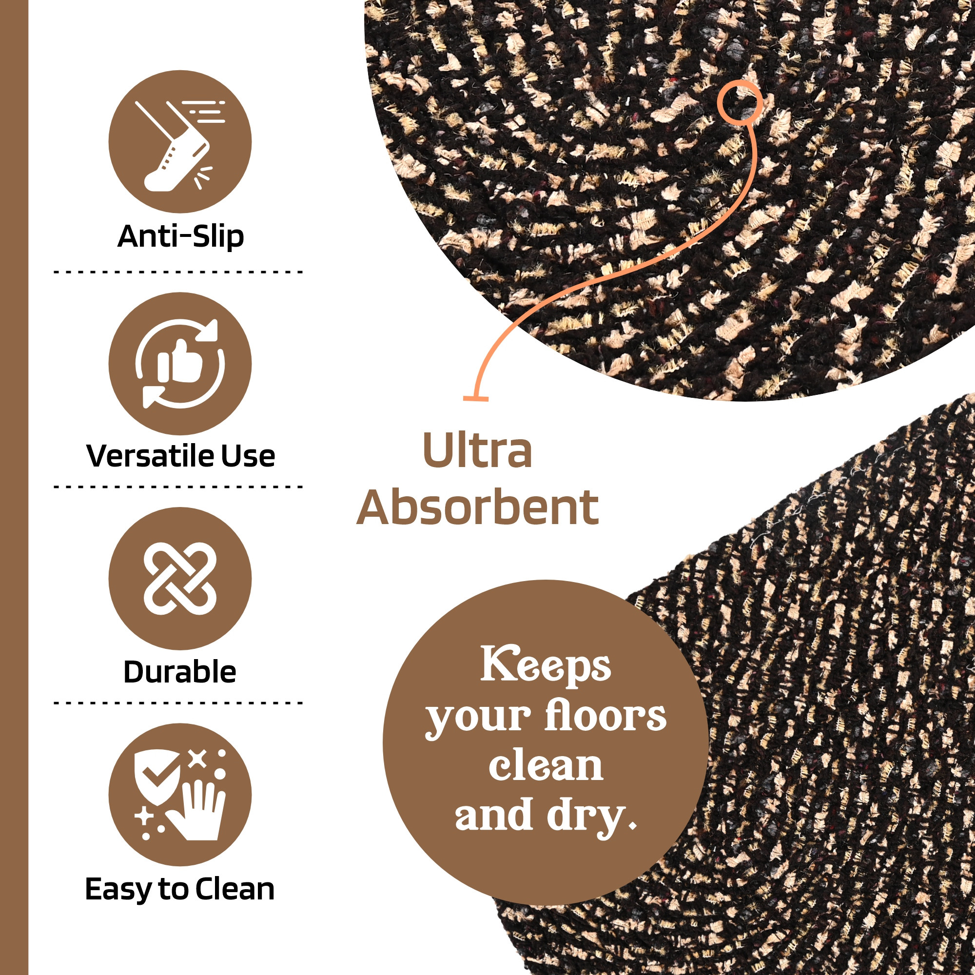 Kuber Industries  Cotton Outdoor Mats for Home Entrance  Machine Washable Floor Mats for Home  IndoorOutdoor Paidan for Office  Feather Glory - Brown  Golden