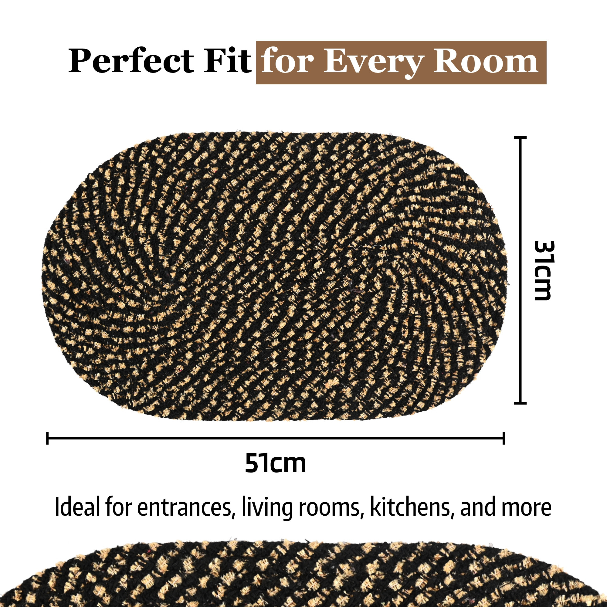 Kuber Industries  Cotton Outdoor Mats for Home Entrance  Machine Washable Floor Mats for Home  IndoorOutdoor Paidan for Office  Feather Glory - Black  Golden