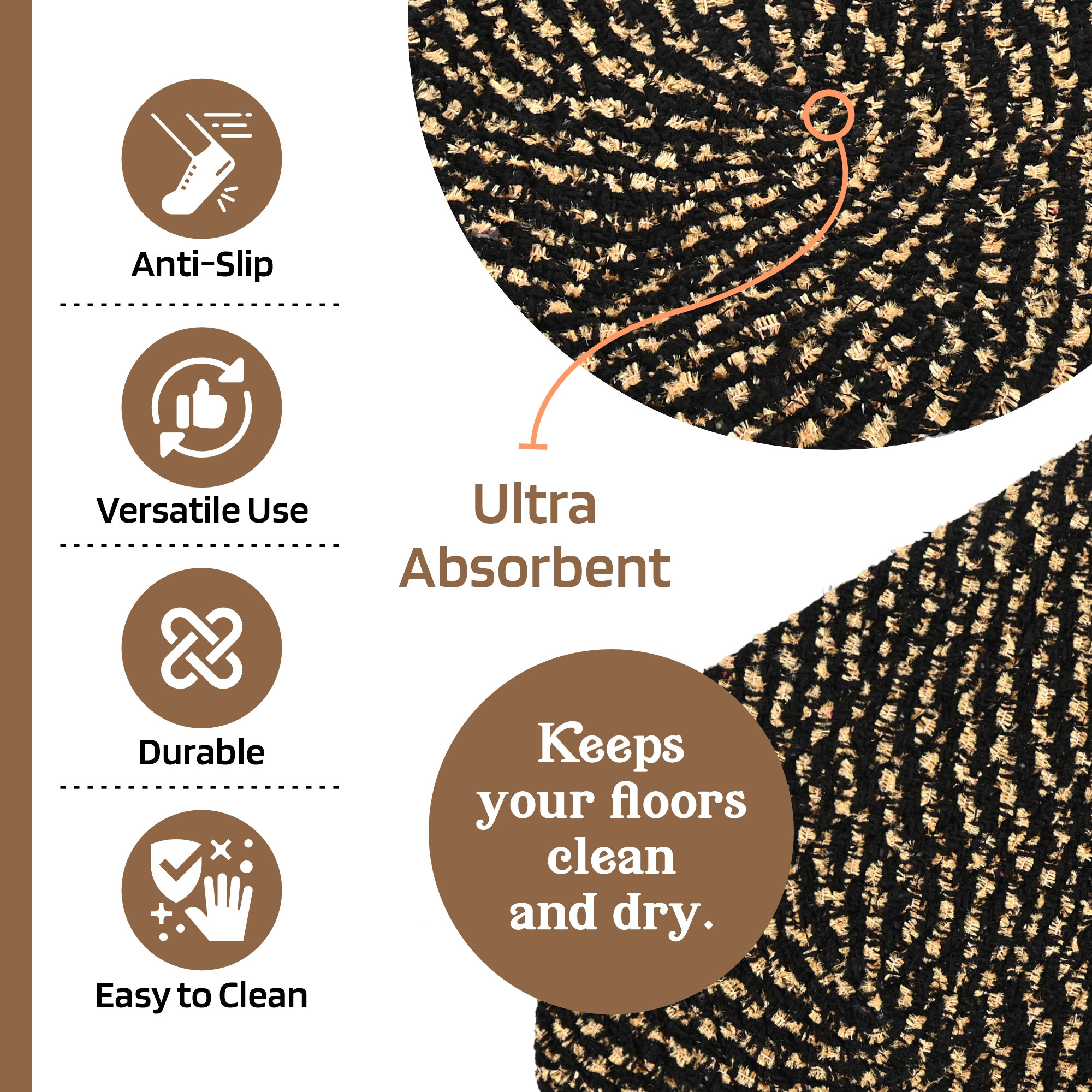 Kuber Industries  Cotton Outdoor Mats for Home Entrance  Machine Washable Floor Mats for Home  IndoorOutdoor Paidan for Office  Feather Glory - Black  Golden