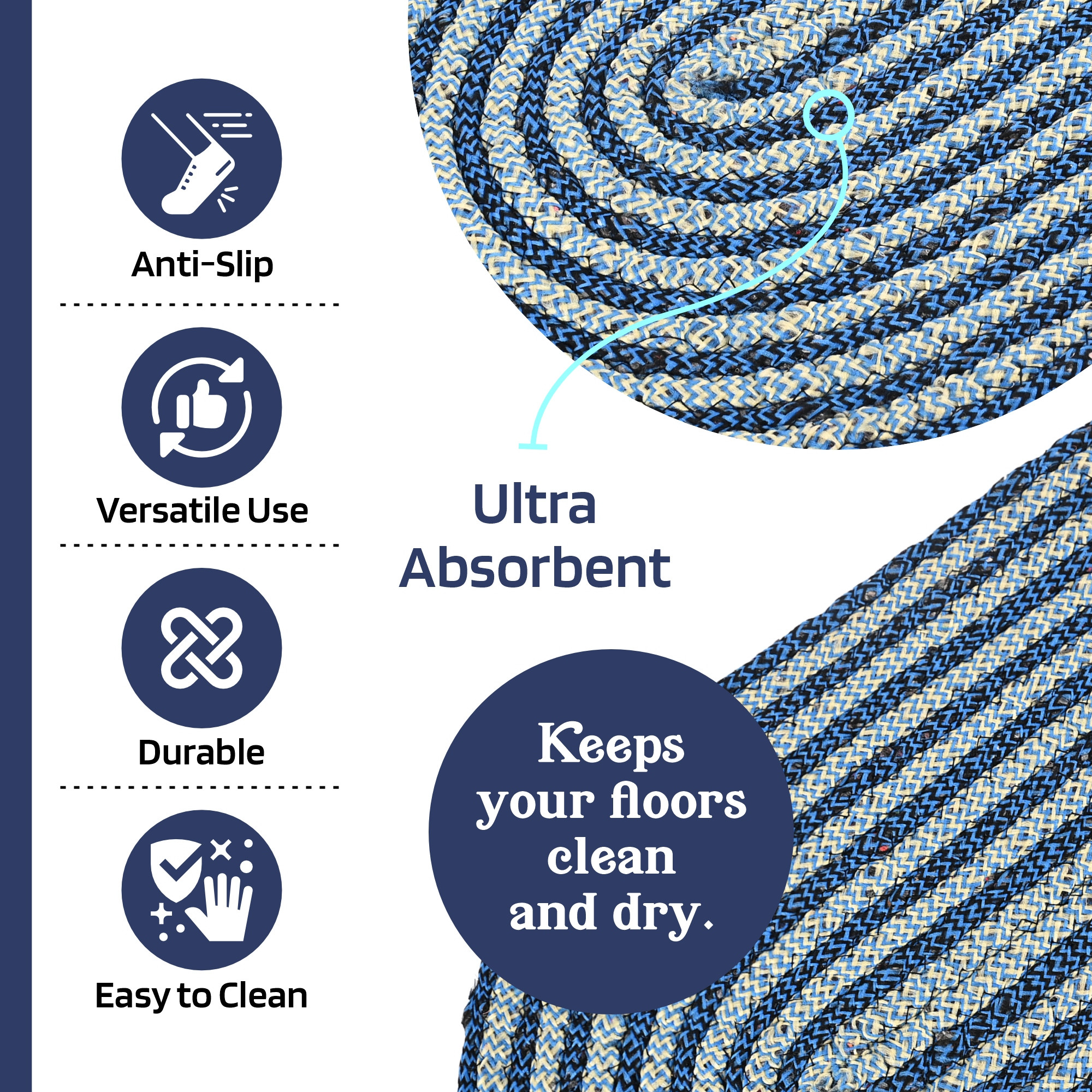 Kuber Industries  Cotton Outdoor Mats for Home Entrance  Machine Washable Floor Mats for Home  IndoorOutdoor Paidan for Office  Poly Diamond - Blue