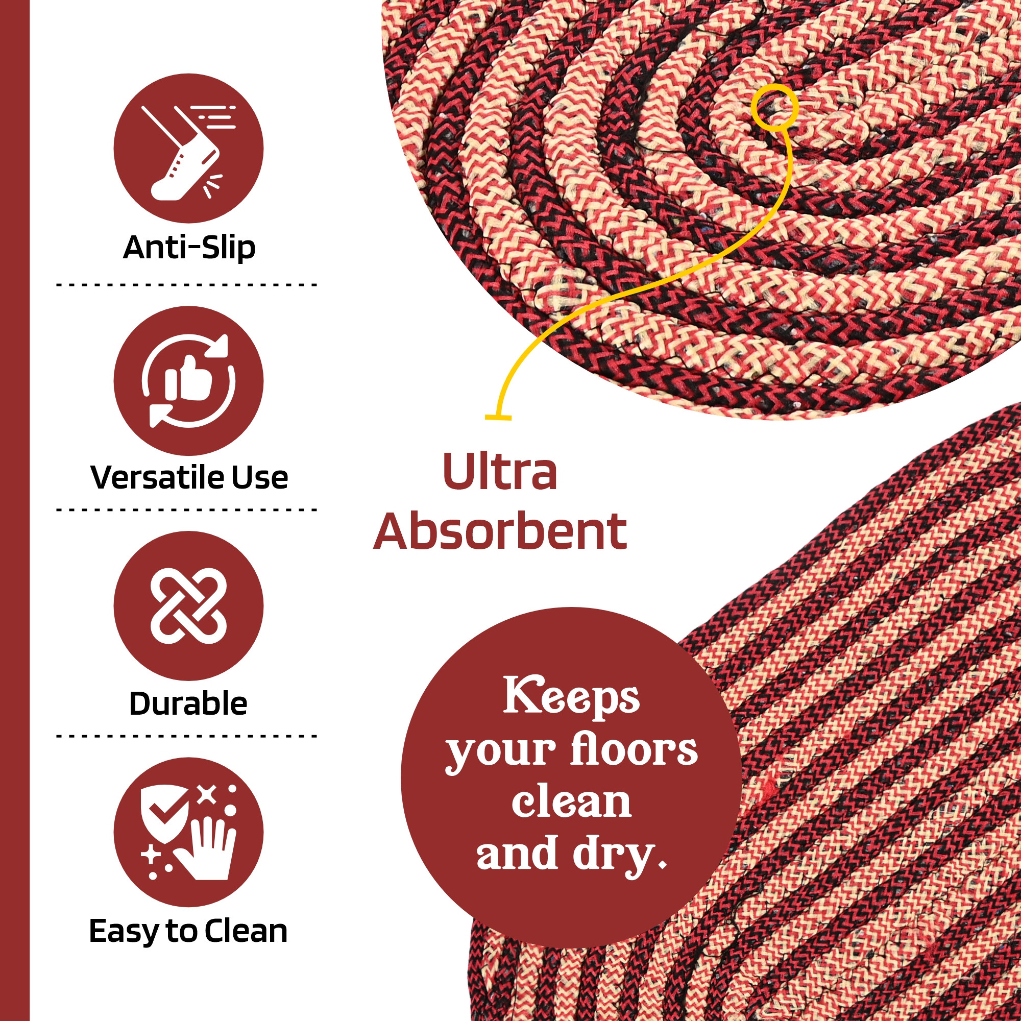 Kuber Industries  Cotton Outdoor Mats for Home Entrance  Machine Washable Floor Mats for Home  IndoorOutdoor Paidan for Office  Poly Diamond - Maroon