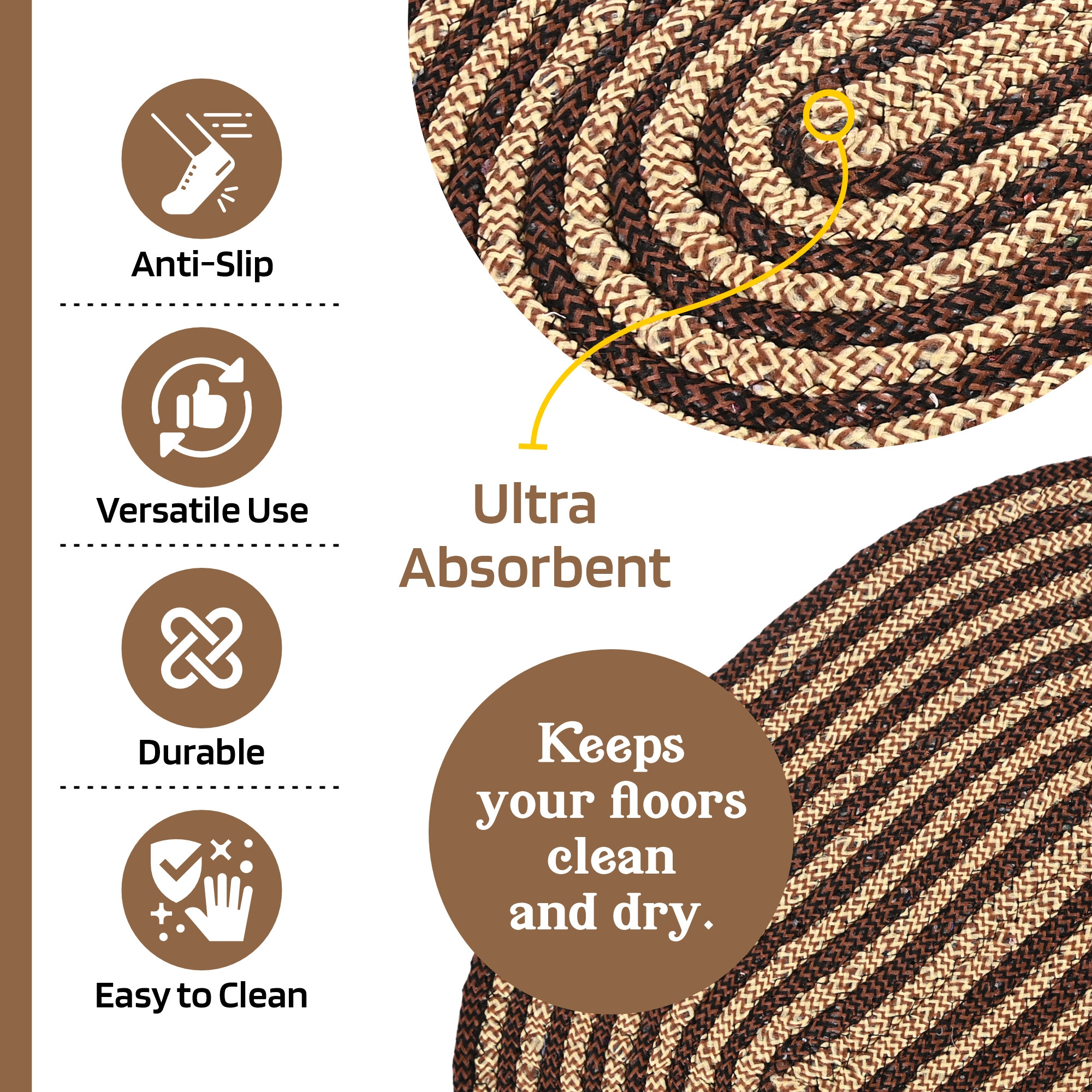 Kuber Industries  Cotton Outdoor Mats for Home Entrance  Machine Washable Floor Mats for Home  IndoorOutdoor Paidan for Office  Poly Diamond - Brown