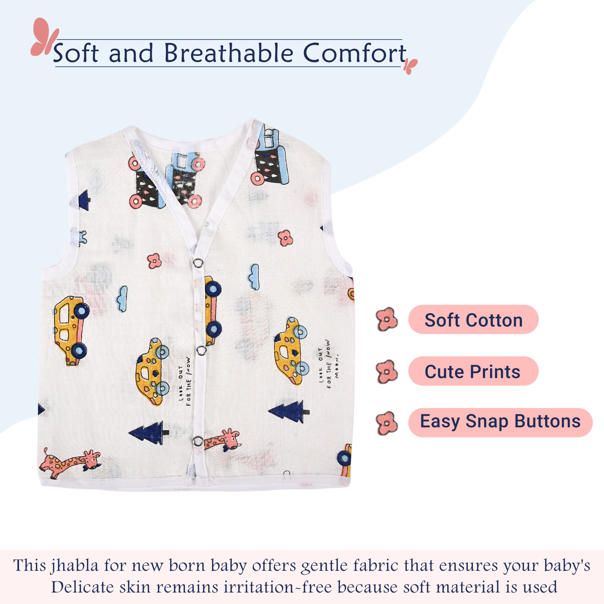 Kuber Industries  Cotton Tees Jhablas for New Born Baby 0-3 Months  Front Open Clothes With Snap Buttons  Cut Sleeves-  White