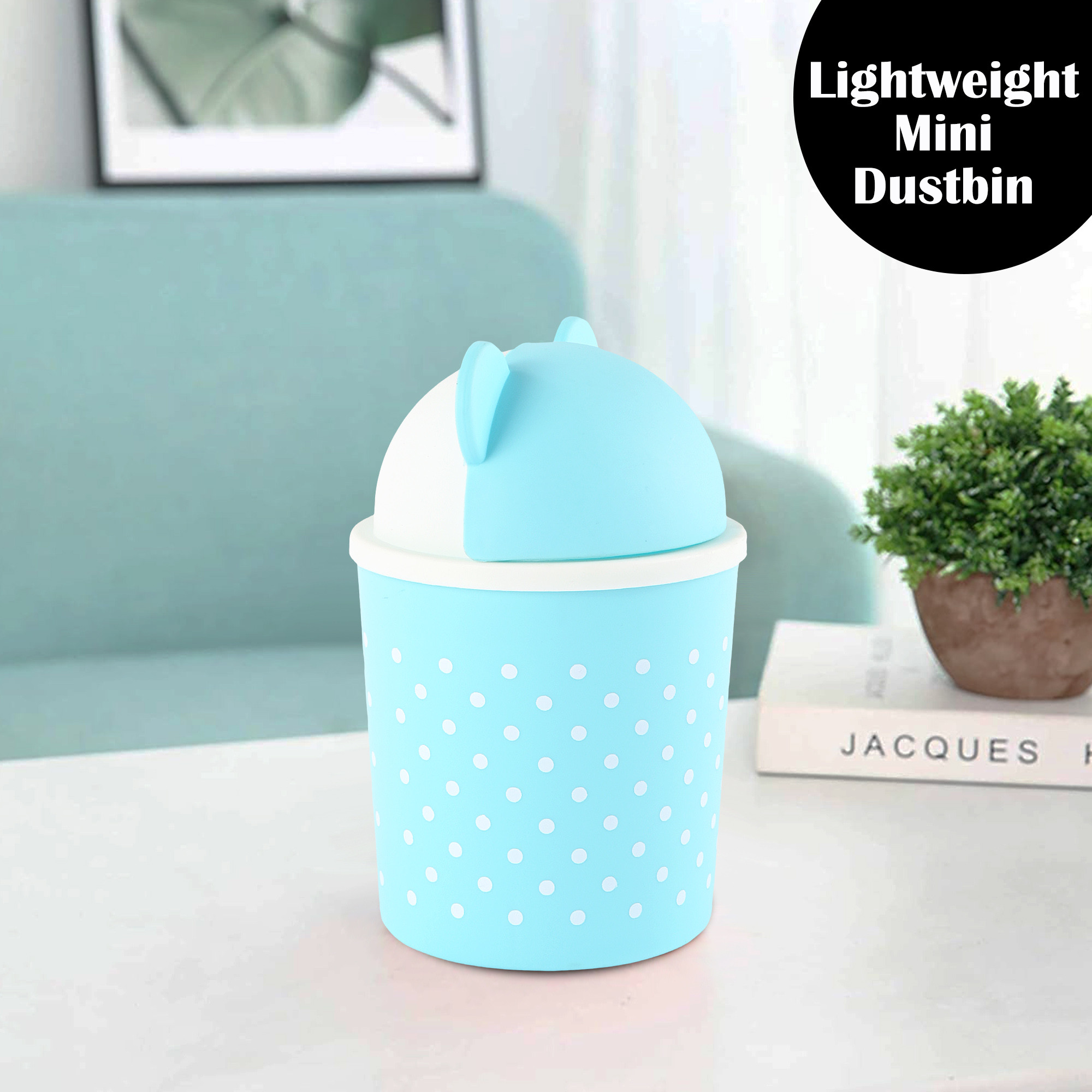 Kuber Industries  Cute  1 Ltr Table Dustbin for Home  Office with Lid  Lightweight Mini Dustbin for KitchenBedroom - Ideal for Desk Countertops   Spaces  Sky Blue