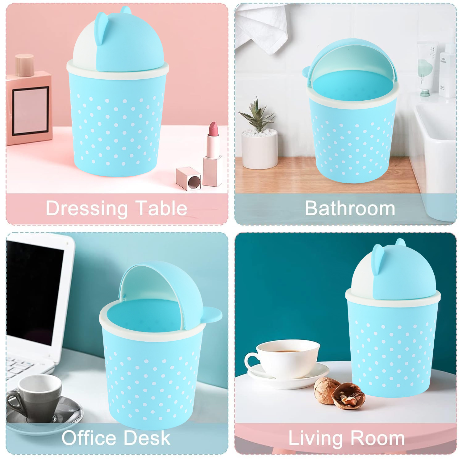Kuber Industries  Cute  1 Ltr Table Dustbin for Home  Office with Lid  Lightweight Mini Dustbin for KitchenBedroom - Ideal for Desk Countertops   Spaces  Sky Blue