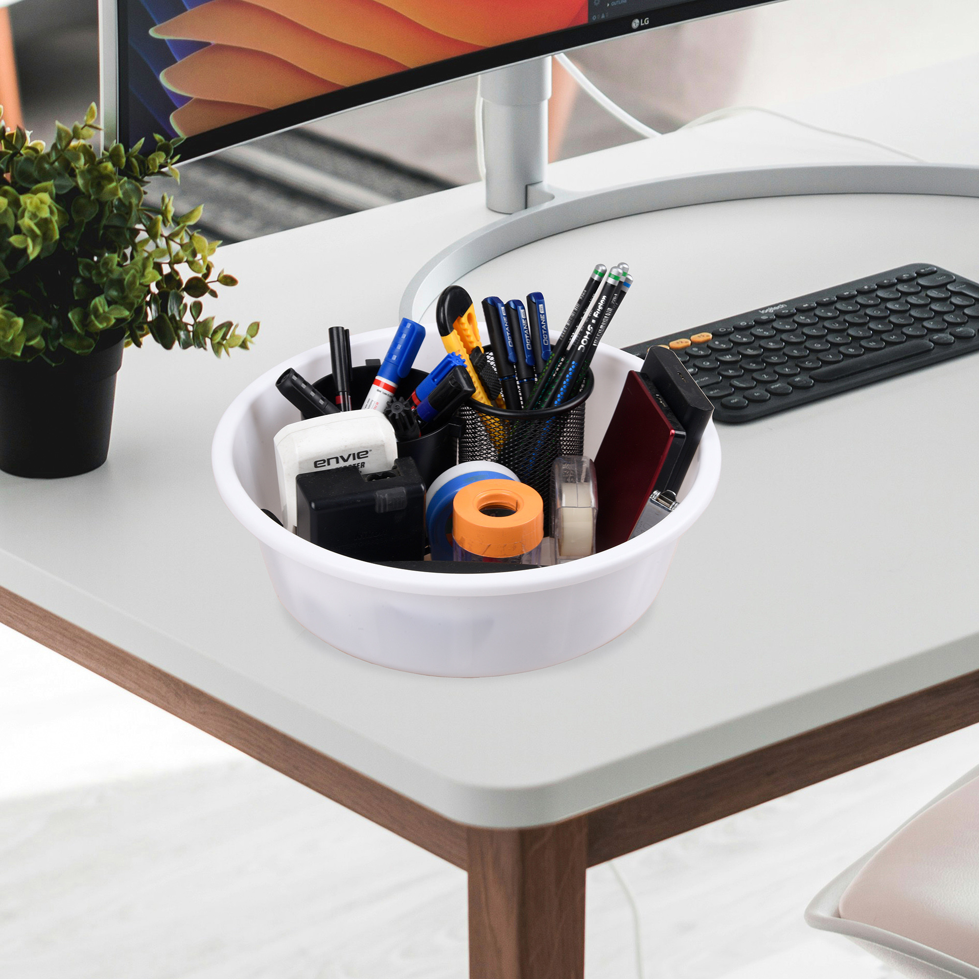 Kuber Industries  Desk Organizer  Stationery Organizer  Multipurpose Storage Organizer  Office Supplies Organizer for Pen-Pencil-Staplers-Clips  Desktop Organizer  6 LTR  White