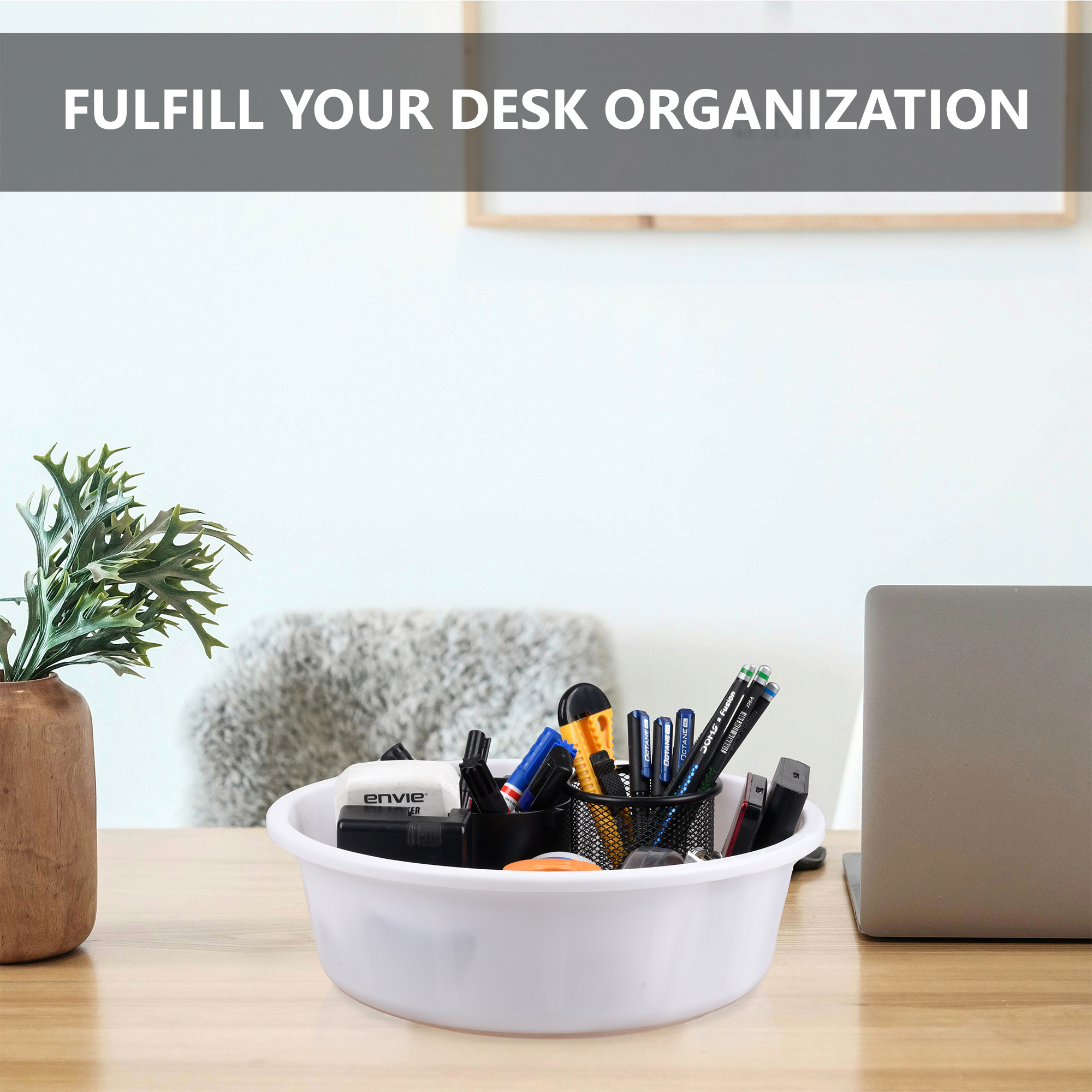 Kuber Industries  Desk Organizer  Stationery Organizer  Multipurpose Storage Organizer  Office Supplies Organizer for Pen-Pencil-Staplers-Clips  Desktop Organizer  6 LTR  White