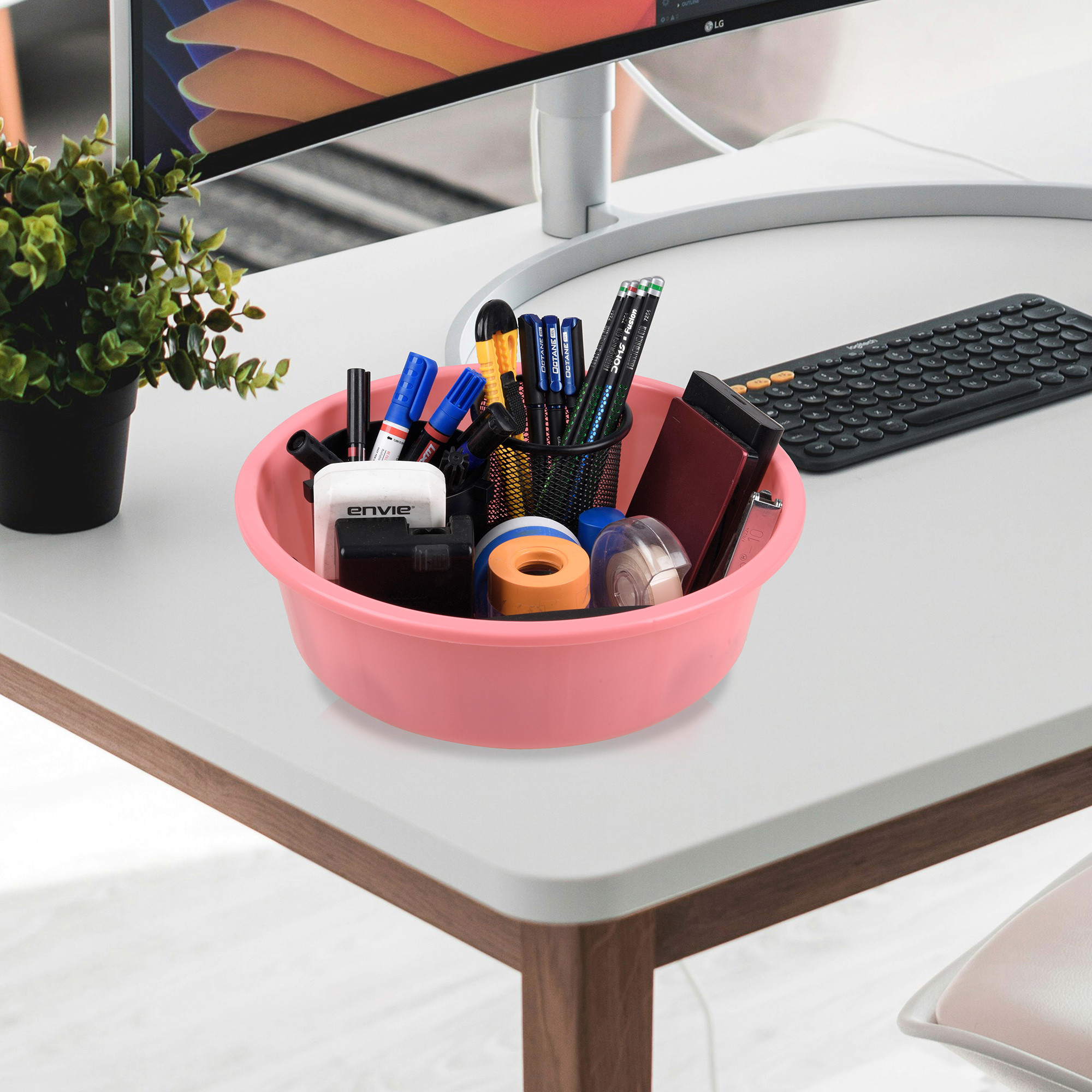 Kuber Industries  Desk Organizer  Stationery Organizer  Multipurpose Storage Organizer  Office Supplies Organizer for Pen-Pencil-Staplers-Clips  Desktop Organizer  6 LTR  Light Pink