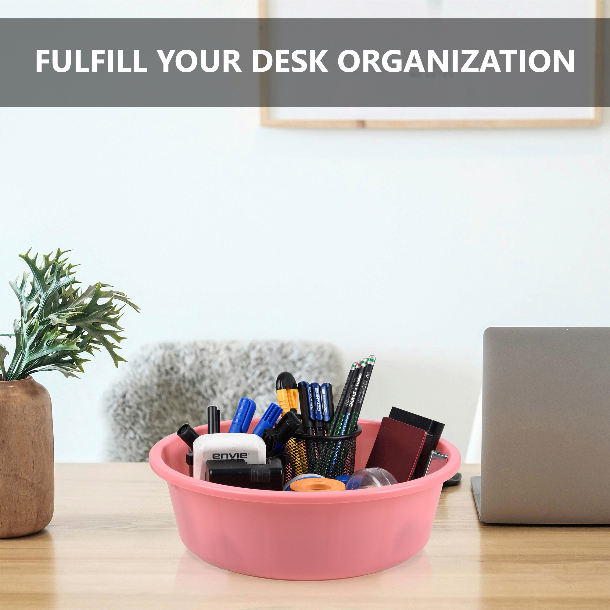 Kuber Industries  Desk Organizer  Stationery Organizer  Multipurpose Storage Organizer  Office Supplies Organizer for Pen-Pencil-Staplers-Clips  Desktop Organizer  6 LTR  Light Pink