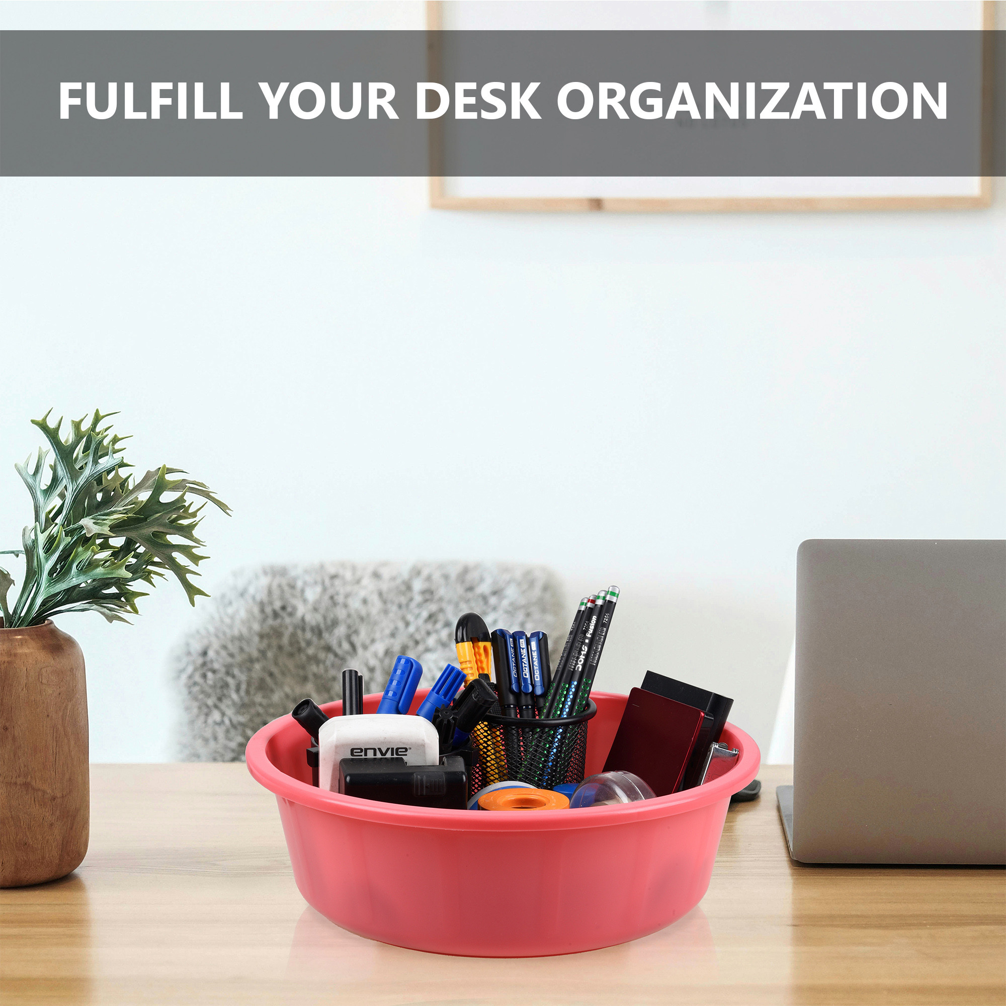 Kuber Industries  Desk Organizer  Stationery Organizer Tub  Multipurpose Storage Organizer  Office Supplies Organizer for Pen-Pencil-Staplers-Clips  Desktop Organizer  6 LTR  Pink