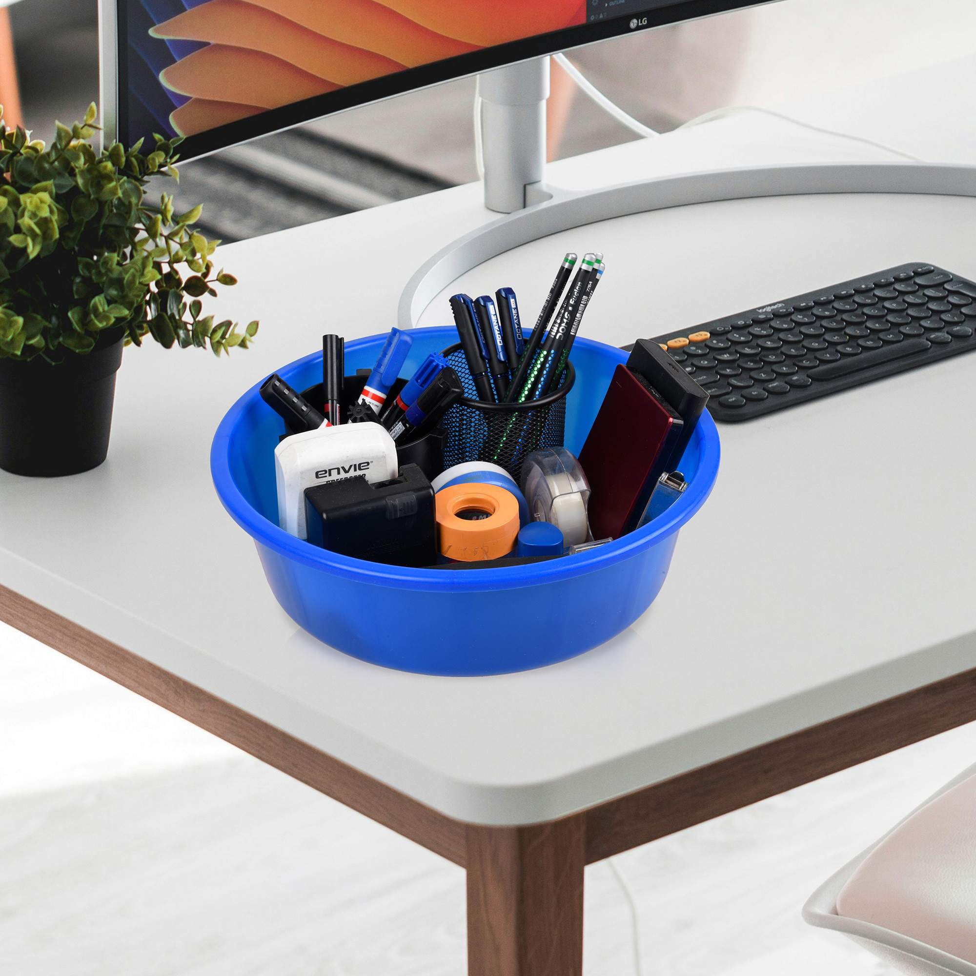 Kuber Industries  Desk Organizer  Stationery Organizer Tub  Multipurpose Storage Organizer  Office Supplies Organizer for Pen-Pencil-Staplers-Clips  Desktop Organizer  6 LTR  Blue