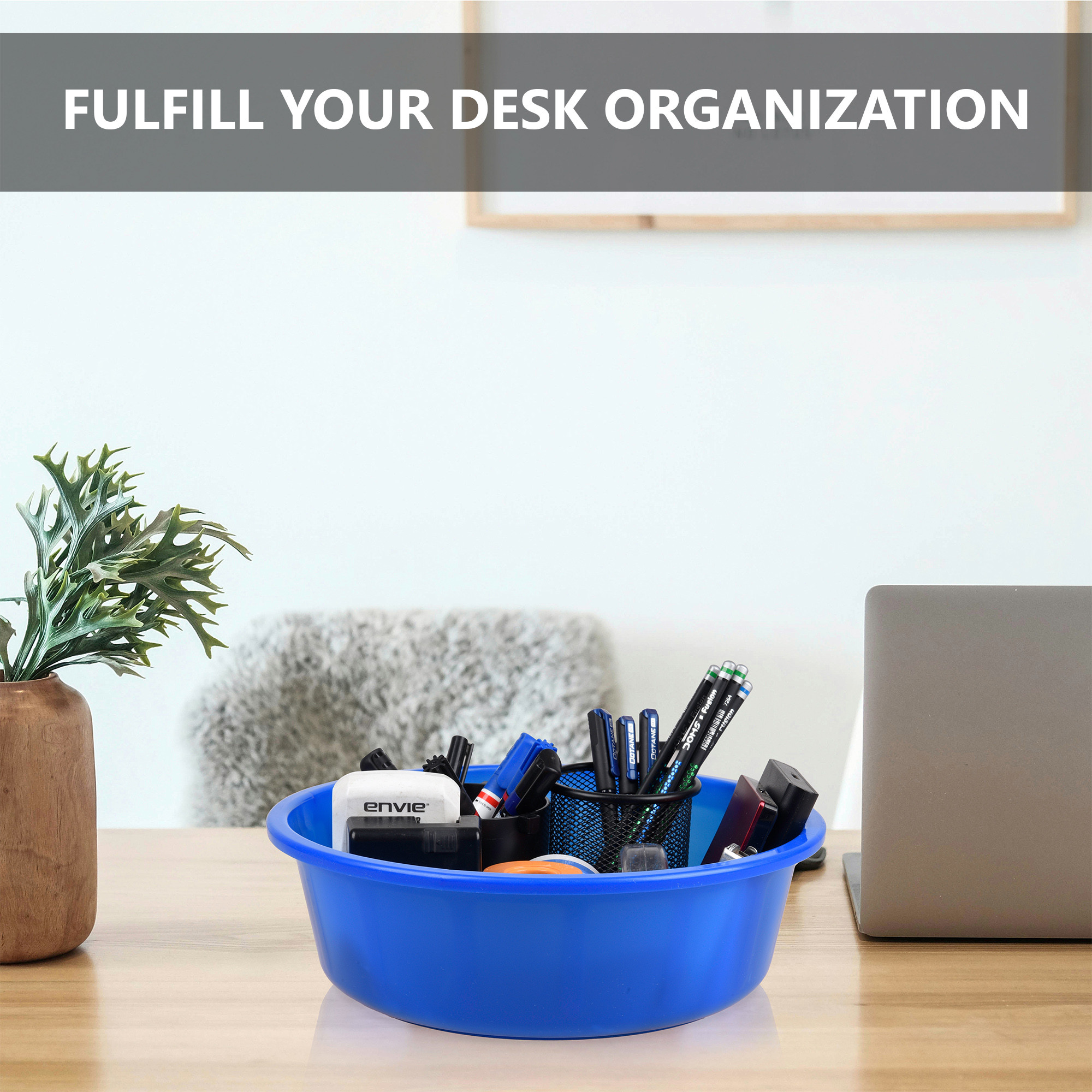 Kuber Industries  Desk Organizer  Stationery Organizer Tub  Multipurpose Storage Organizer  Office Supplies Organizer for Pen-Pencil-Staplers-Clips  Desktop Organizer  6 LTR  Blue