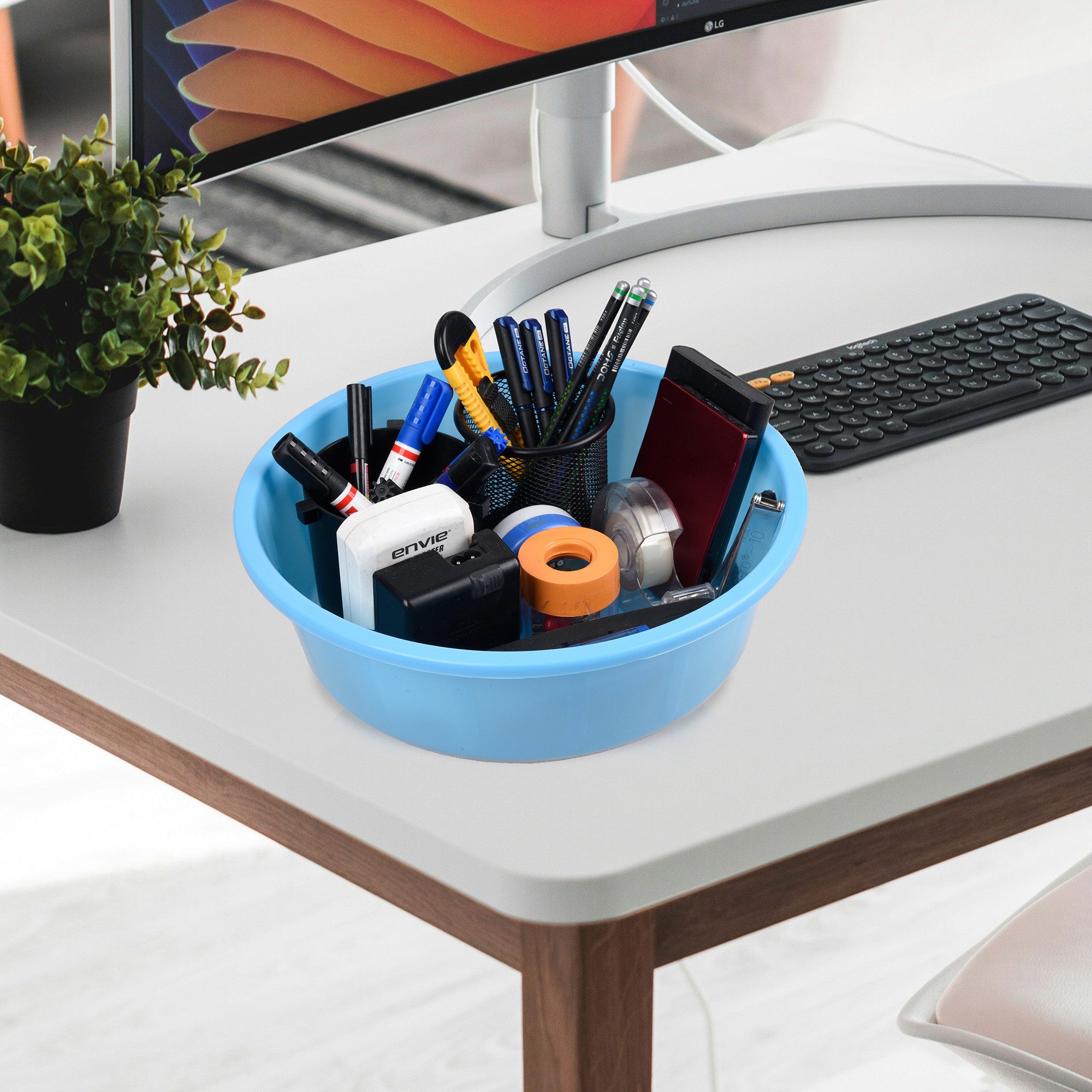 Kuber Industries  Desk Organizer  Stationery Organizer Tub  Multipurpose Storage Organizer  Office Supplies Organizer for Pen-Pencil-Staplers-Clips  Desktop Organizer  6 LTR  Sky Blue