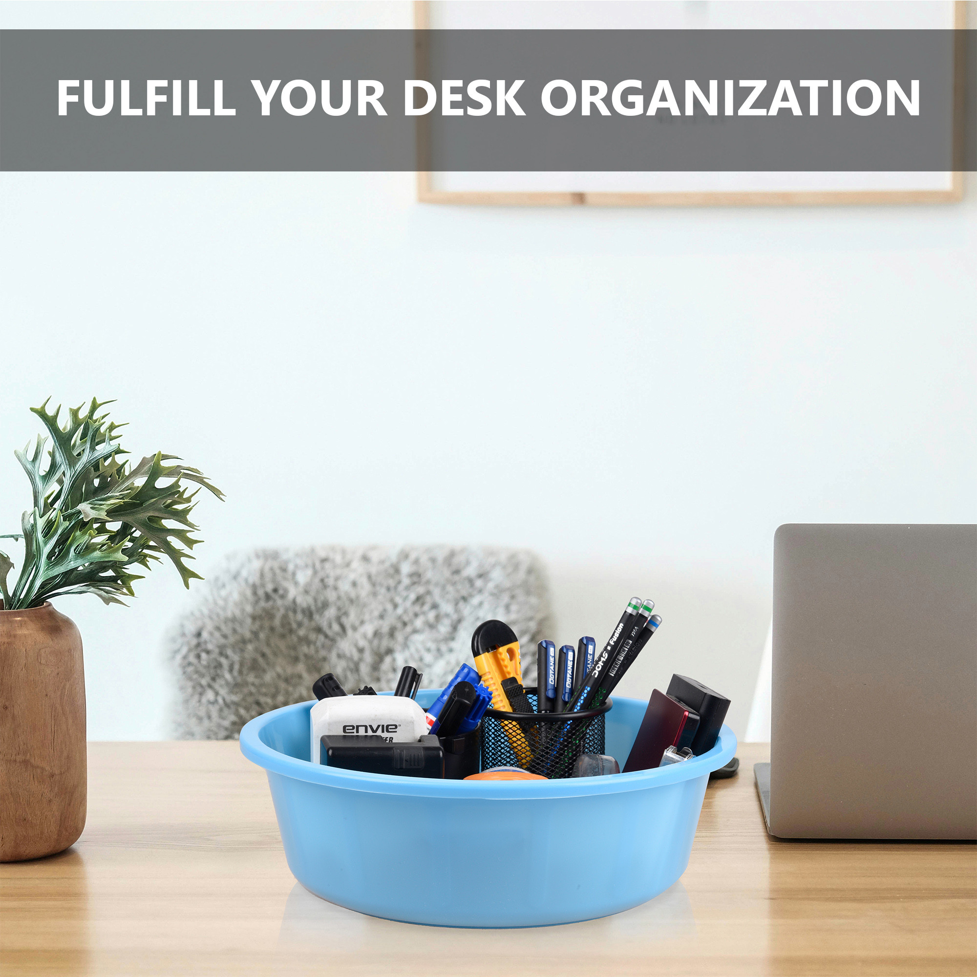 Kuber Industries  Desk Organizer  Stationery Organizer Tub  Multipurpose Storage Organizer  Office Supplies Organizer for Pen-Pencil-Staplers-Clips  Desktop Organizer  6 LTR  Sky Blue