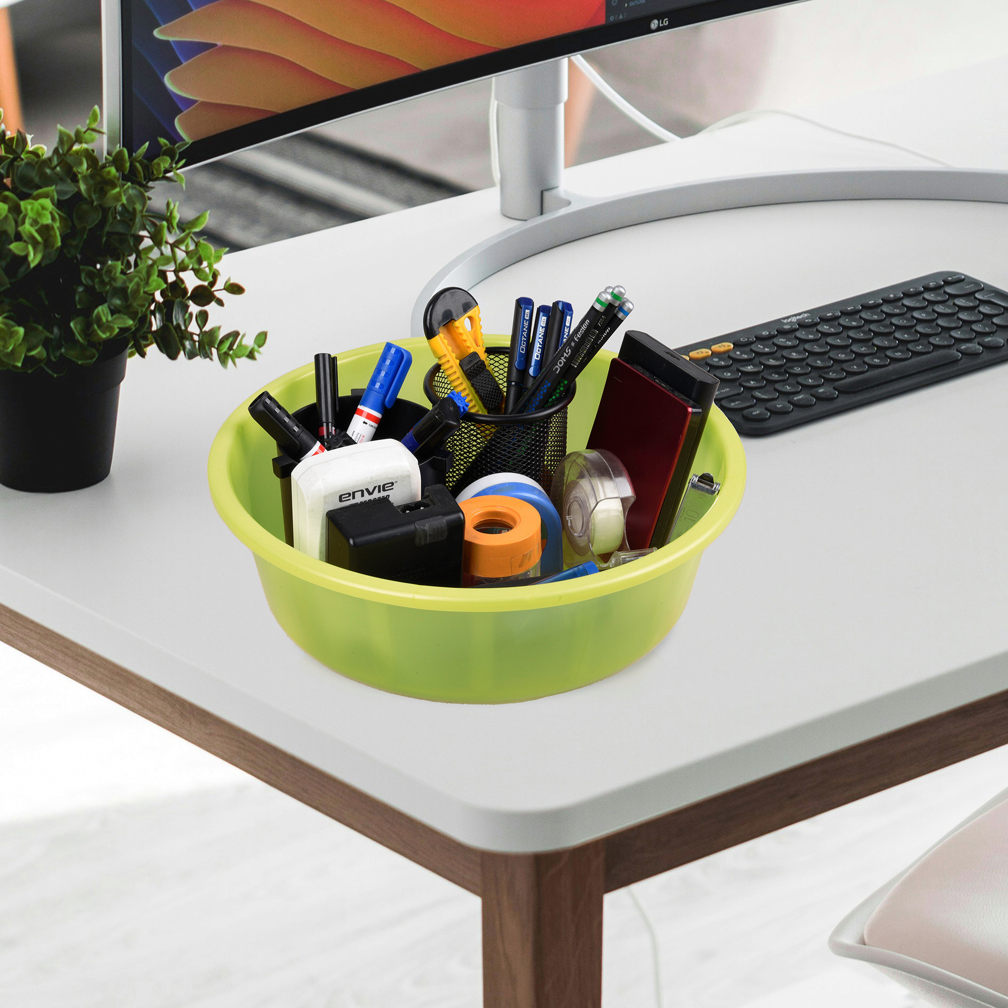 Kuber Industries  Desk Organizer  Stationery Organizer Tub  Multipurpose Storage Organizer  Office Supplies Organizer for Pen-Pencil-Staplers-Clips  Desktop Organizer  6 LTR  Green