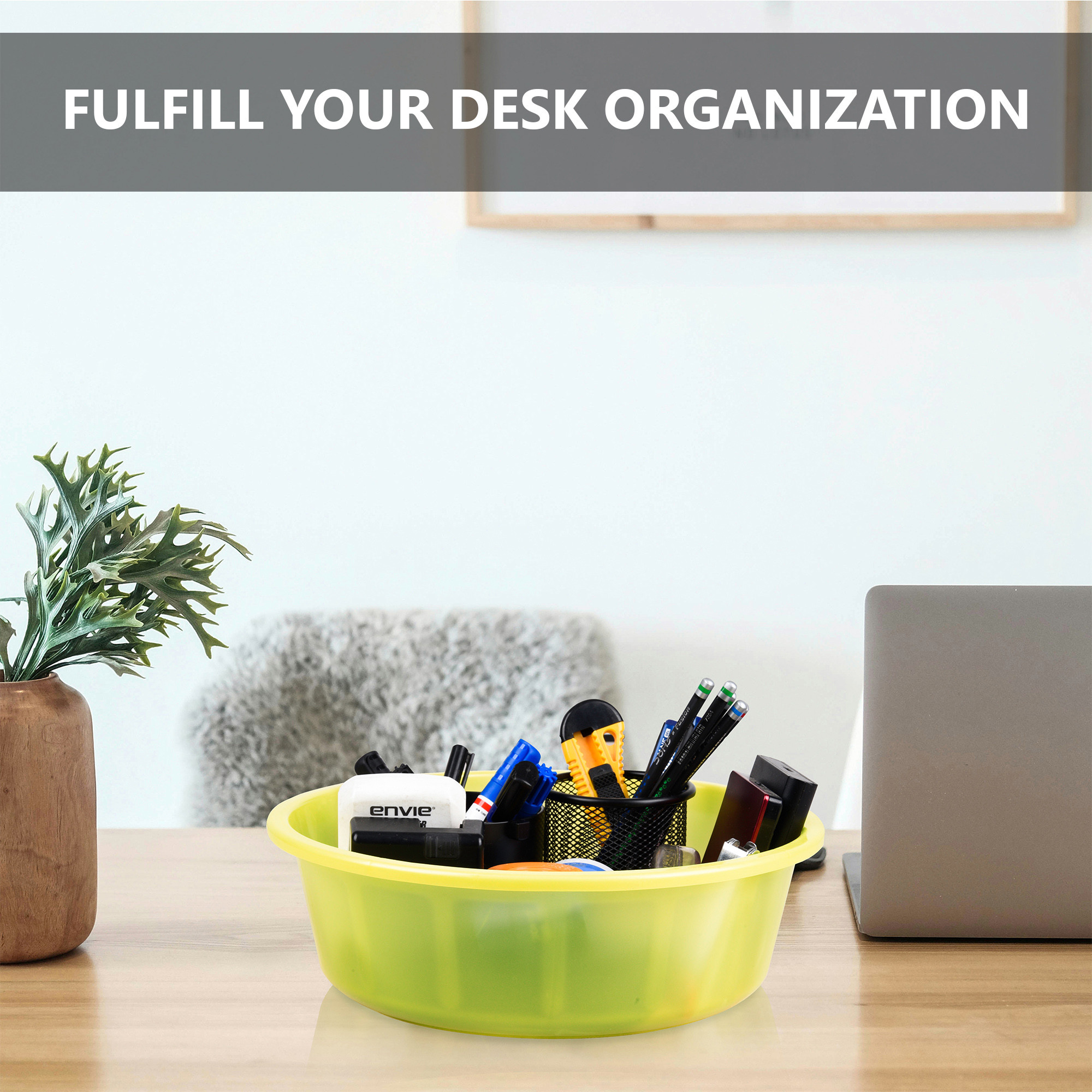 Kuber Industries  Desk Organizer  Stationery Organizer Tub  Multipurpose Storage Organizer  Office Supplies Organizer for Pen-Pencil-Staplers-Clips  Desktop Organizer  6 LTR  Green