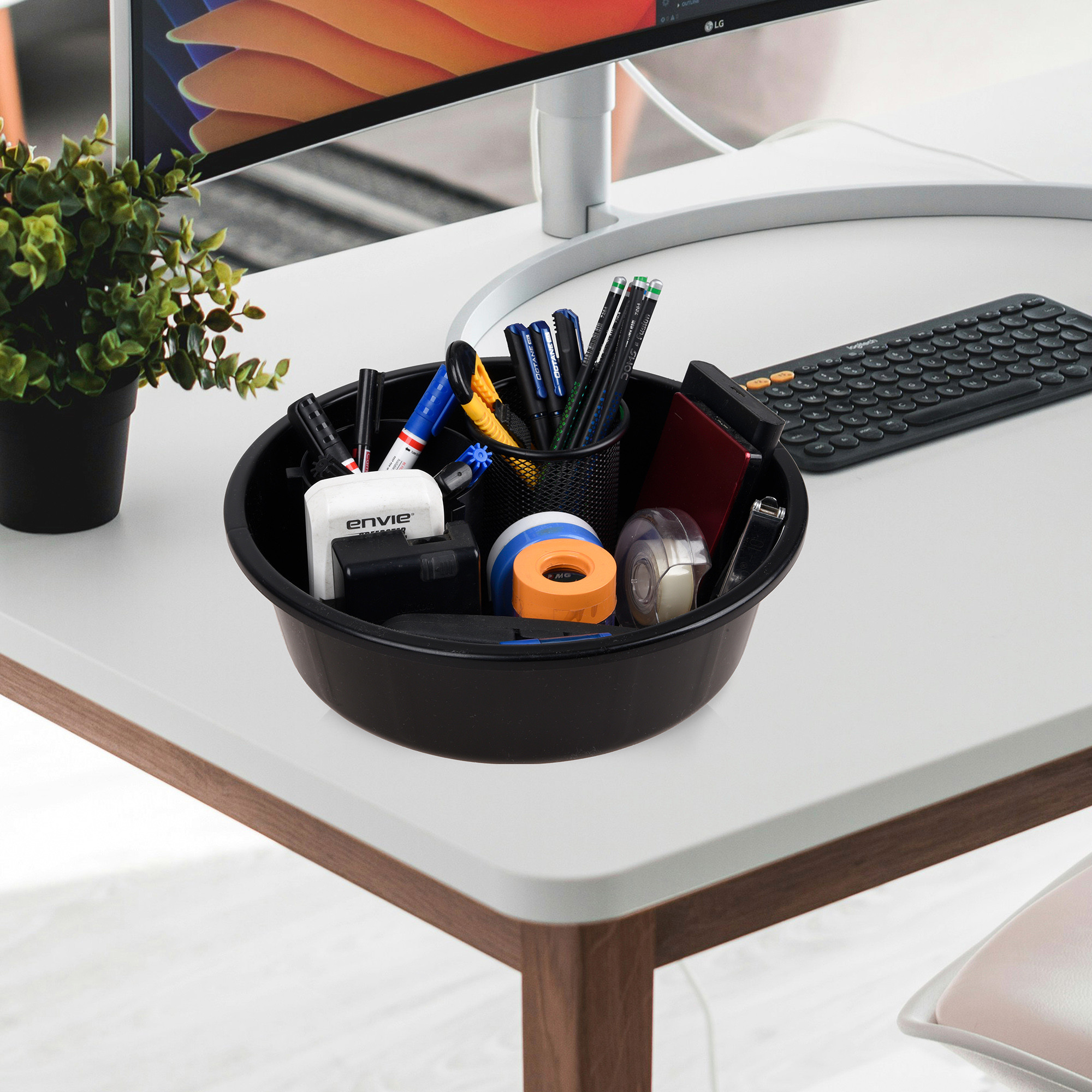 Kuber Industries  Desk Organizer  Stationery Organizer Tub  Multipurpose Storage Organizer  Office Supplies Organizer for Pen-Pencil-Staplers-Clips  Desktop Organizer  6 LTR  Black