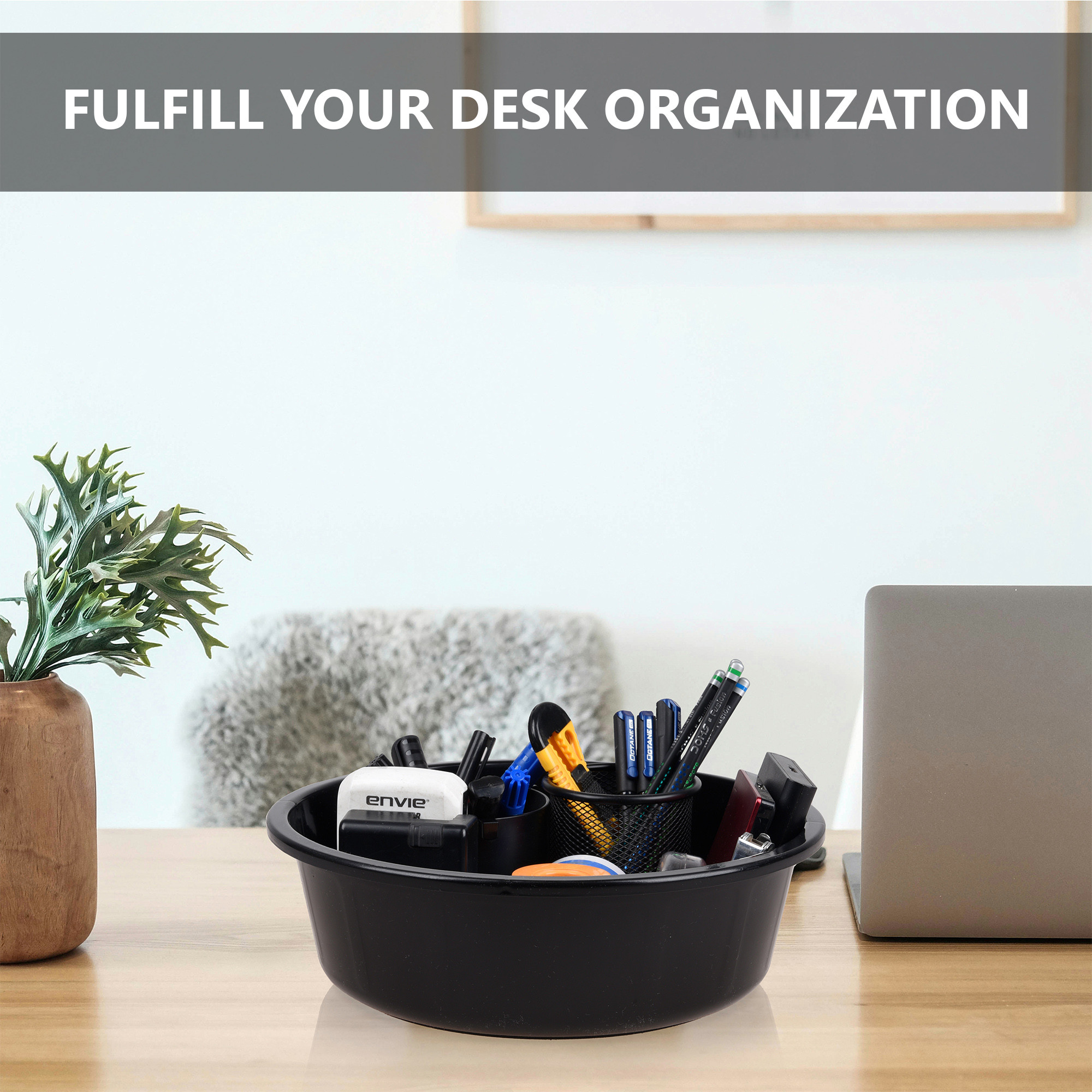 Kuber Industries  Desk Organizer  Stationery Organizer Tub  Multipurpose Storage Organizer  Office Supplies Organizer for Pen-Pencil-Staplers-Clips  Desktop Organizer  6 LTR  Black