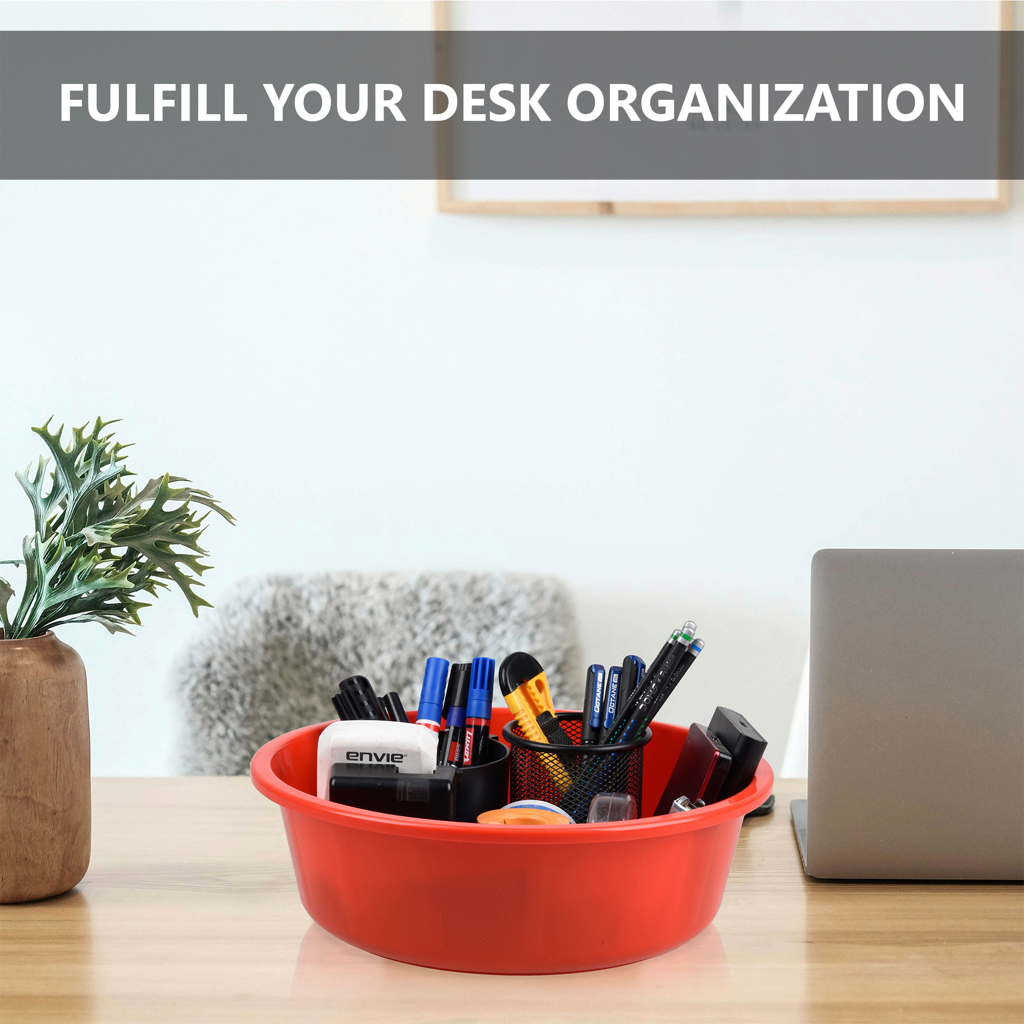 Kuber Industries  Desk Organizer  Stationery Organizer Tub  Multipurpose Storage Organizer  Office Supplies Organizer for Pen-Pencil-Staplers-Clips  Desktop Organizer  6 LTR  Red