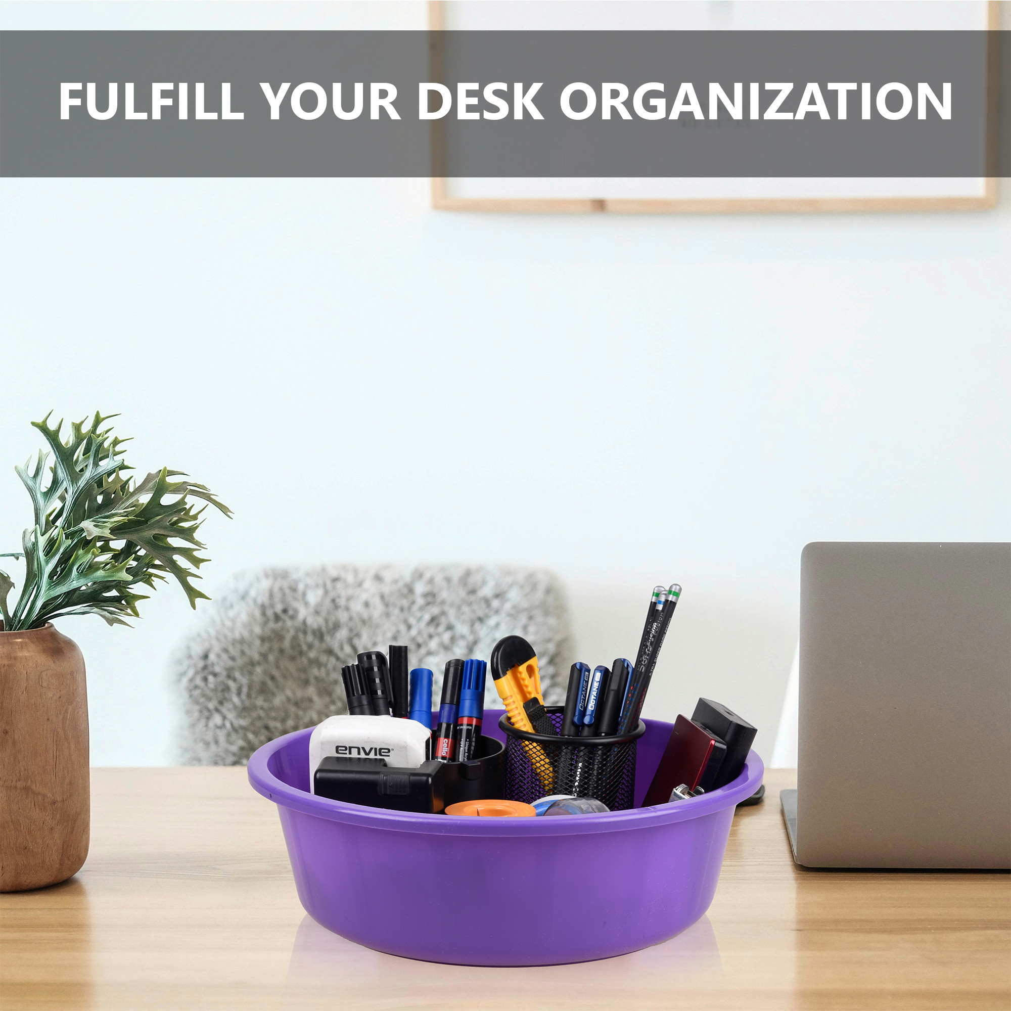 Kuber Industries  Desk Organizer  Stationery Organizer Tub  Multipurpose Storage Organizer  Office Supplies Organizer for Pen-Pencil-Staplers-Clips  Desktop Organizer  6 LTR  Purple