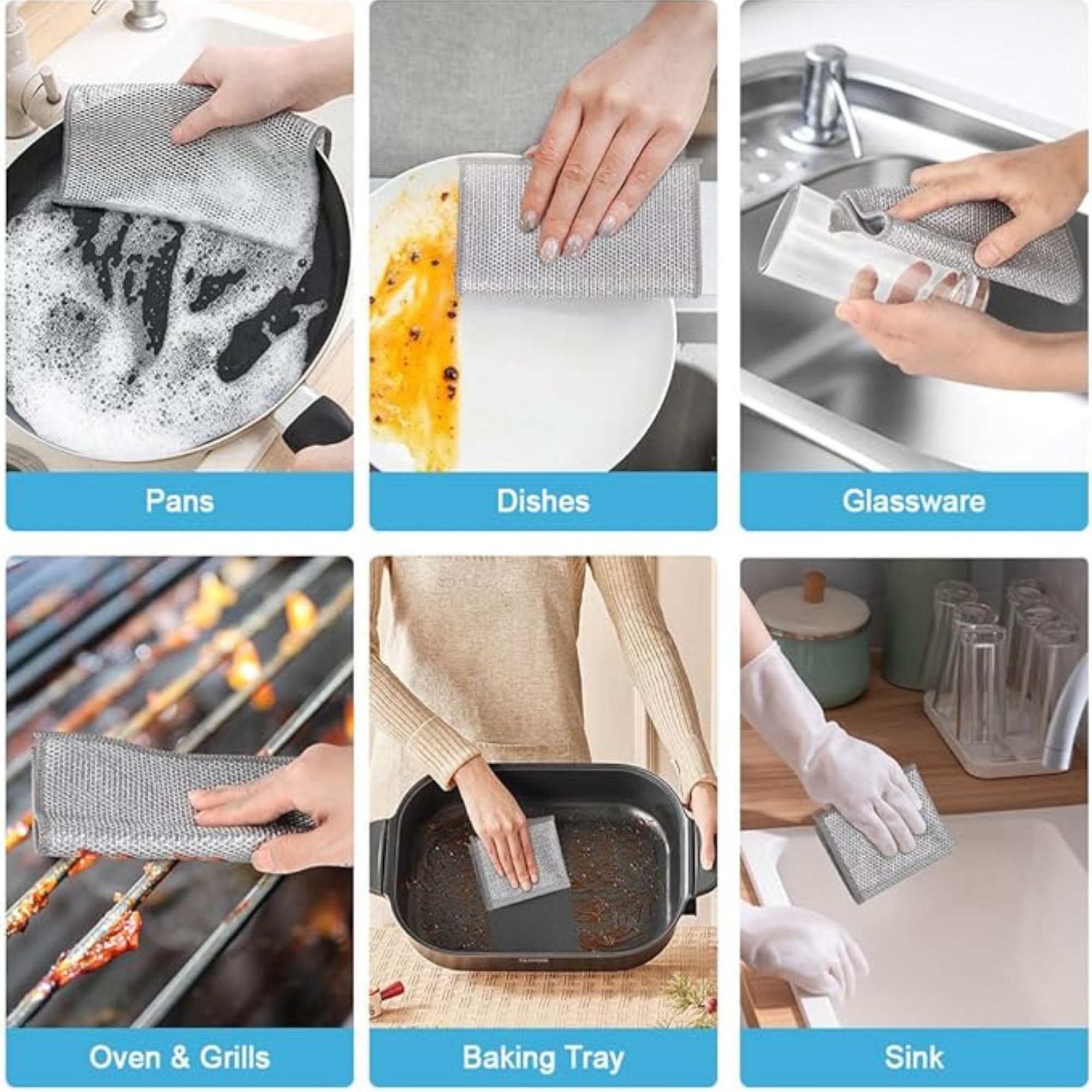 Kuber Industries  Double Layered Non-Scratch Wire Dish Cloth  Stove Cleaning Scrubber  Dish Washing Cloth For Kitchen Use  Silver