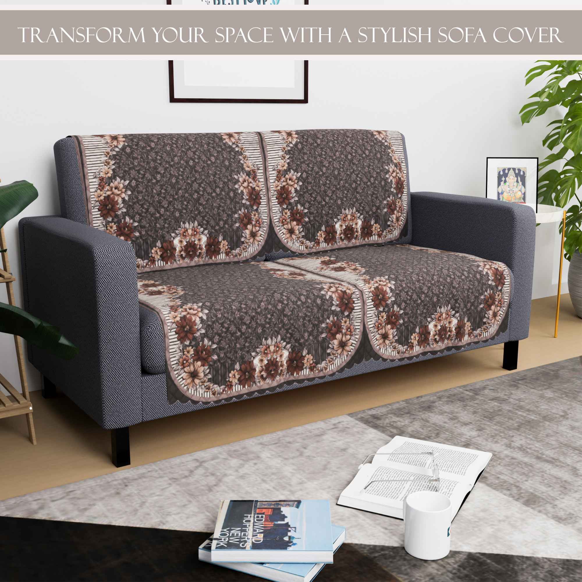 Kuber Industries  Durable  Sofa Cover for Living Room  Easy Machine Washable Sofe ke cover for Protection  Comfort for Home Furniture  Floral Print - Dark Olive Green