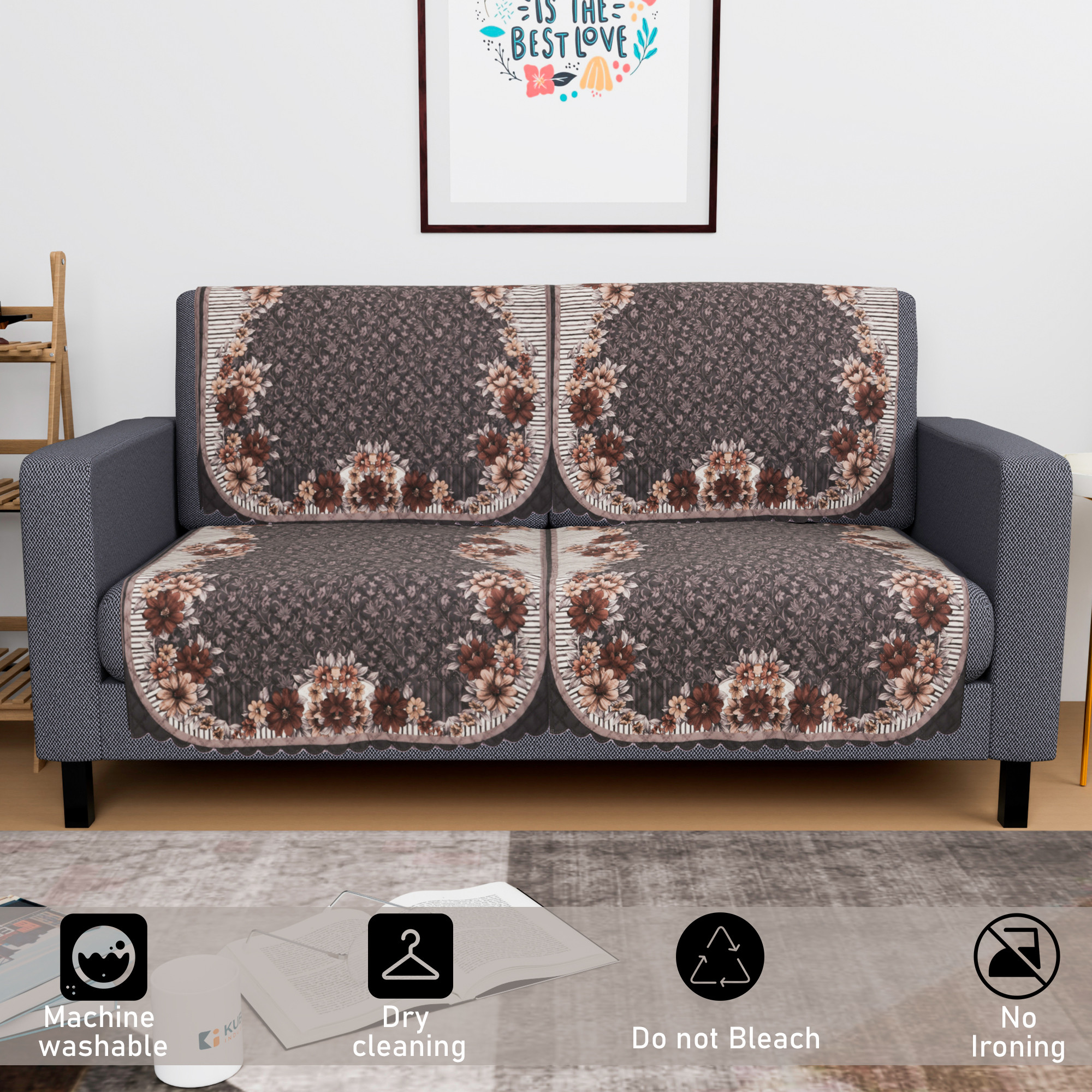 Kuber Industries  Durable  Sofa Cover for Living Room  Easy Machine Washable Sofe ke cover for Protection  Comfort for Home Furniture  Floral Print - Dark Olive Green