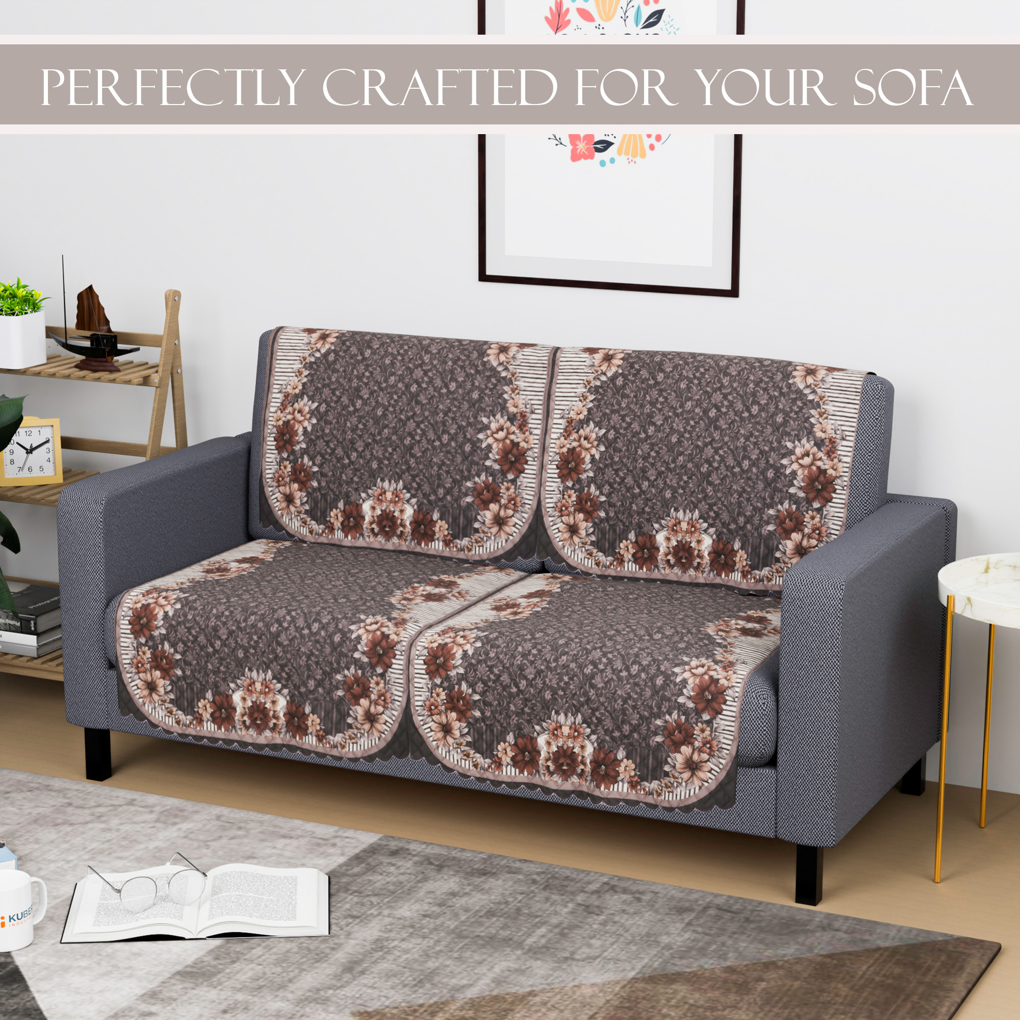 Kuber Industries  Durable  Sofa Cover for Living Room  Easy Machine Washable Sofe ke cover for Protection  Comfort for Home Furniture  Floral Print - Dark Olive Green