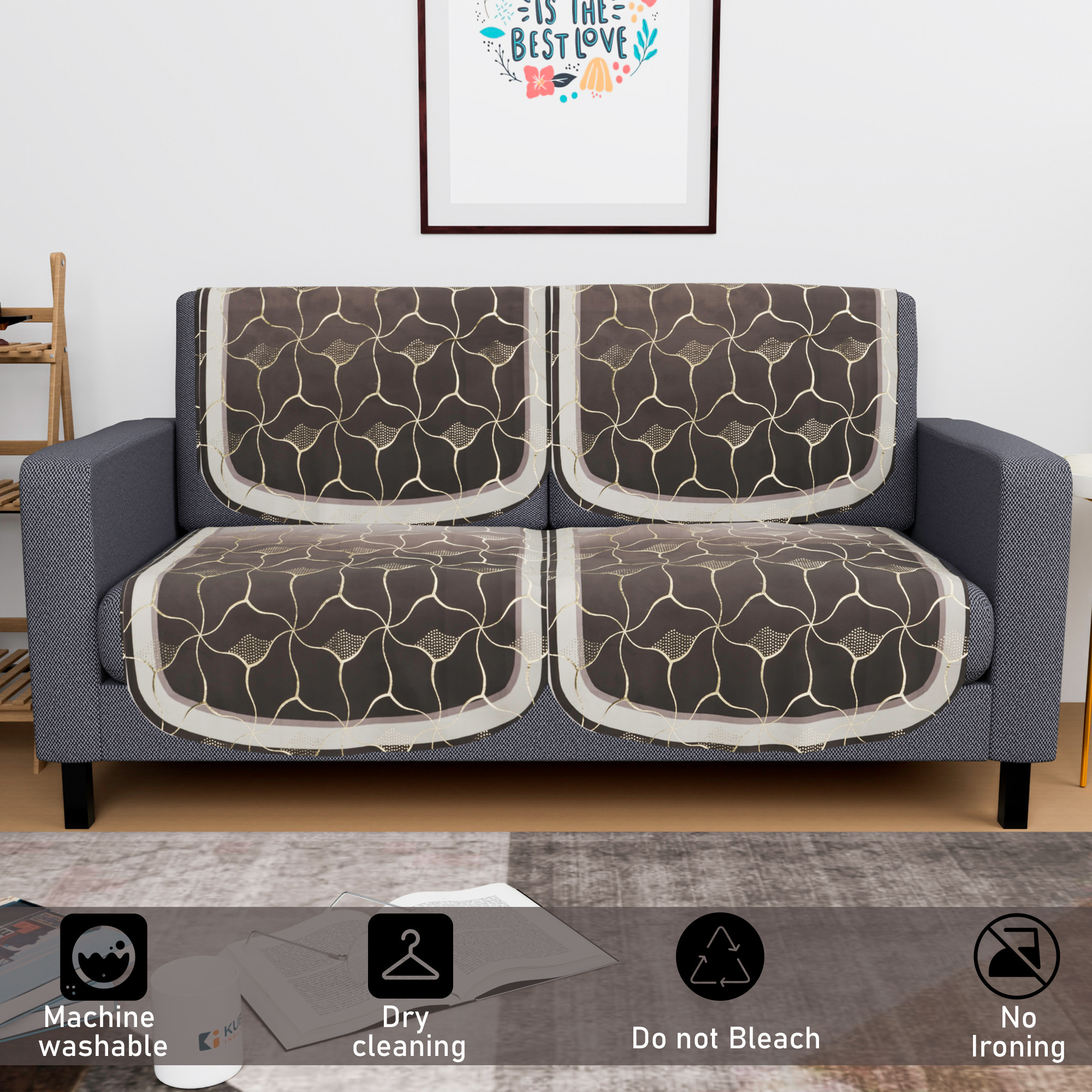 Kuber Industries  Durable  Sofa Cover for Living Room  Easy Machine Washable Sofe ke cover for Protection  Comfort for Home Furniture  Arabica Look - Brown  Golden Foil