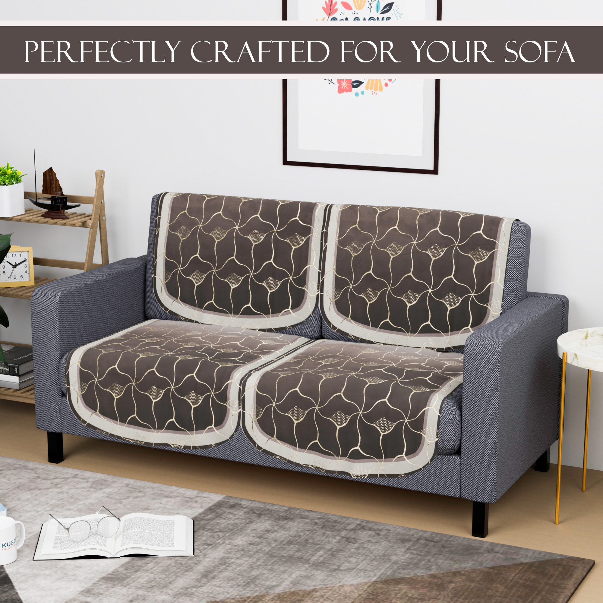 Kuber Industries  Durable  Sofa Cover for Living Room  Easy Machine Washable Sofe ke cover for Protection  Comfort for Home Furniture  Arabica Look - Brown  Golden Foil