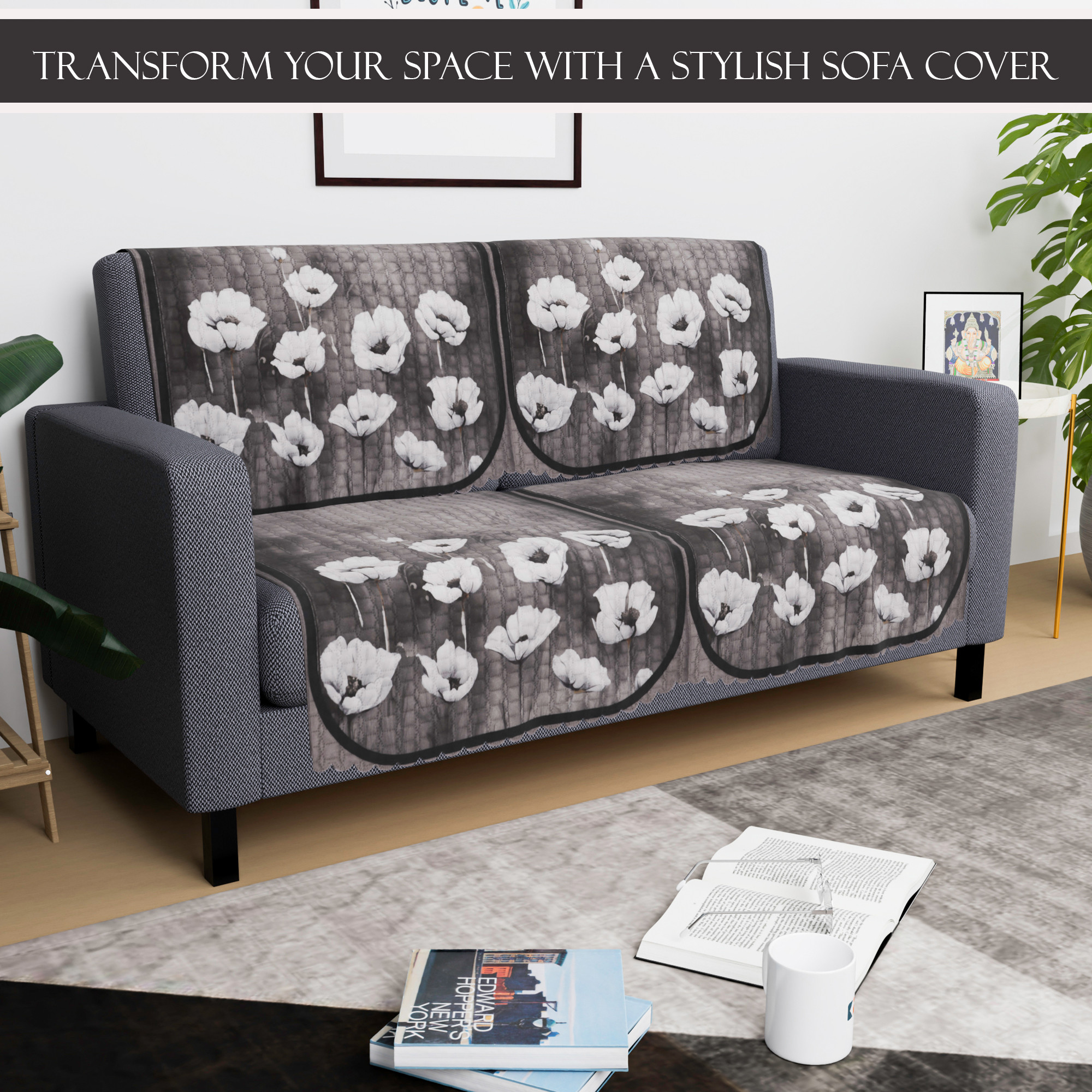 Kuber Industries  Durable  Sofa Cover for Living Room  Easy Machine Washable Sofe ke cover for Protection  Comfort for Home Furniture  Lotus Print - Green