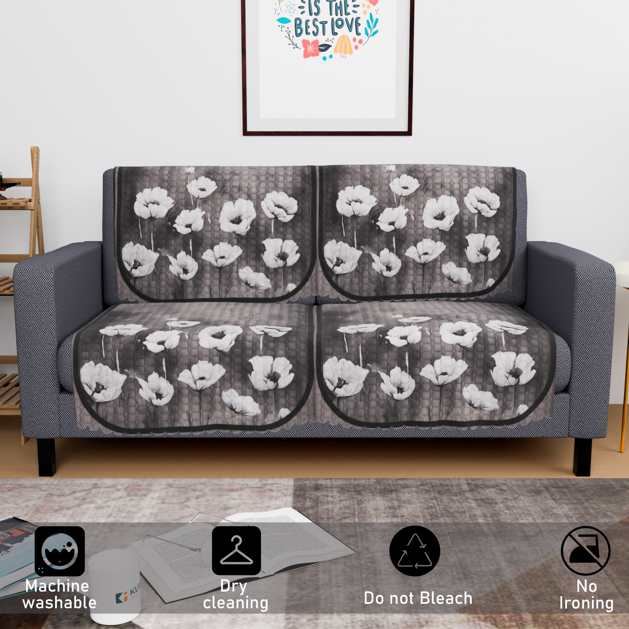 Kuber Industries  Durable  Sofa Cover for Living Room  Easy Machine Washable Sofe ke cover for Protection  Comfort for Home Furniture  Lotus Print - Green