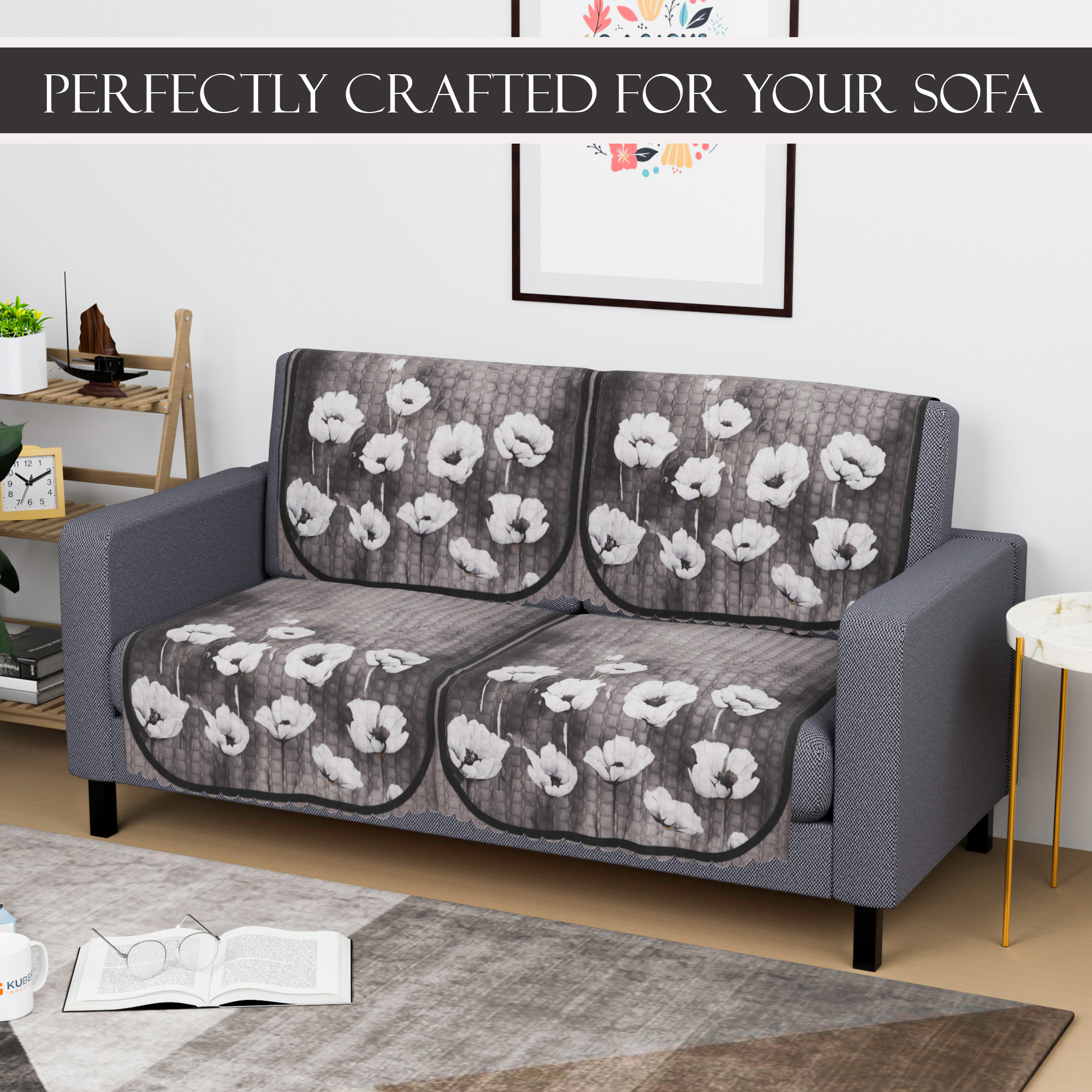 Kuber Industries  Durable  Sofa Cover for Living Room  Easy Machine Washable Sofe ke cover for Protection  Comfort for Home Furniture  Lotus Print - Green