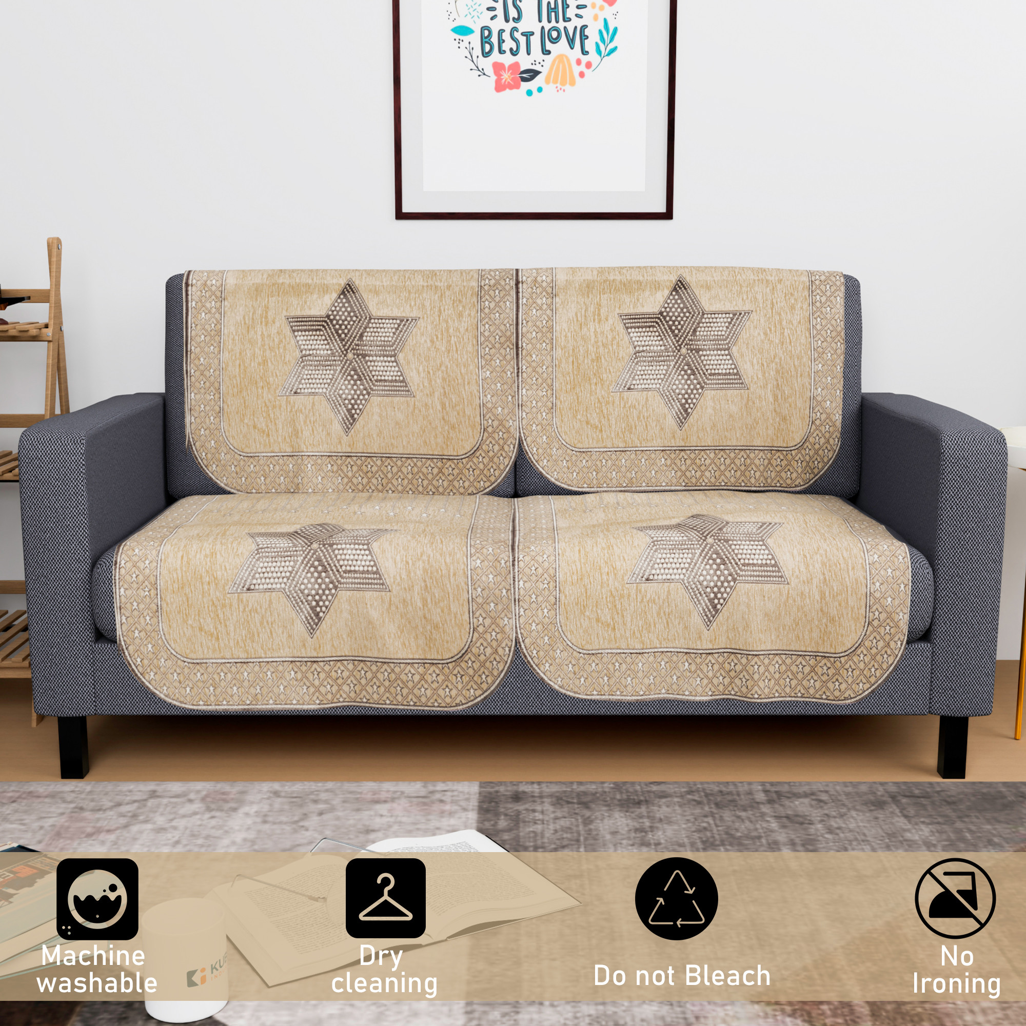 Kuber Industries  Durable  Sofa Cover for Living Room  Easy Machine Washable Sofe ke cover for Protection  Comfort for Home Furniture  Star Print - Cream  Brown