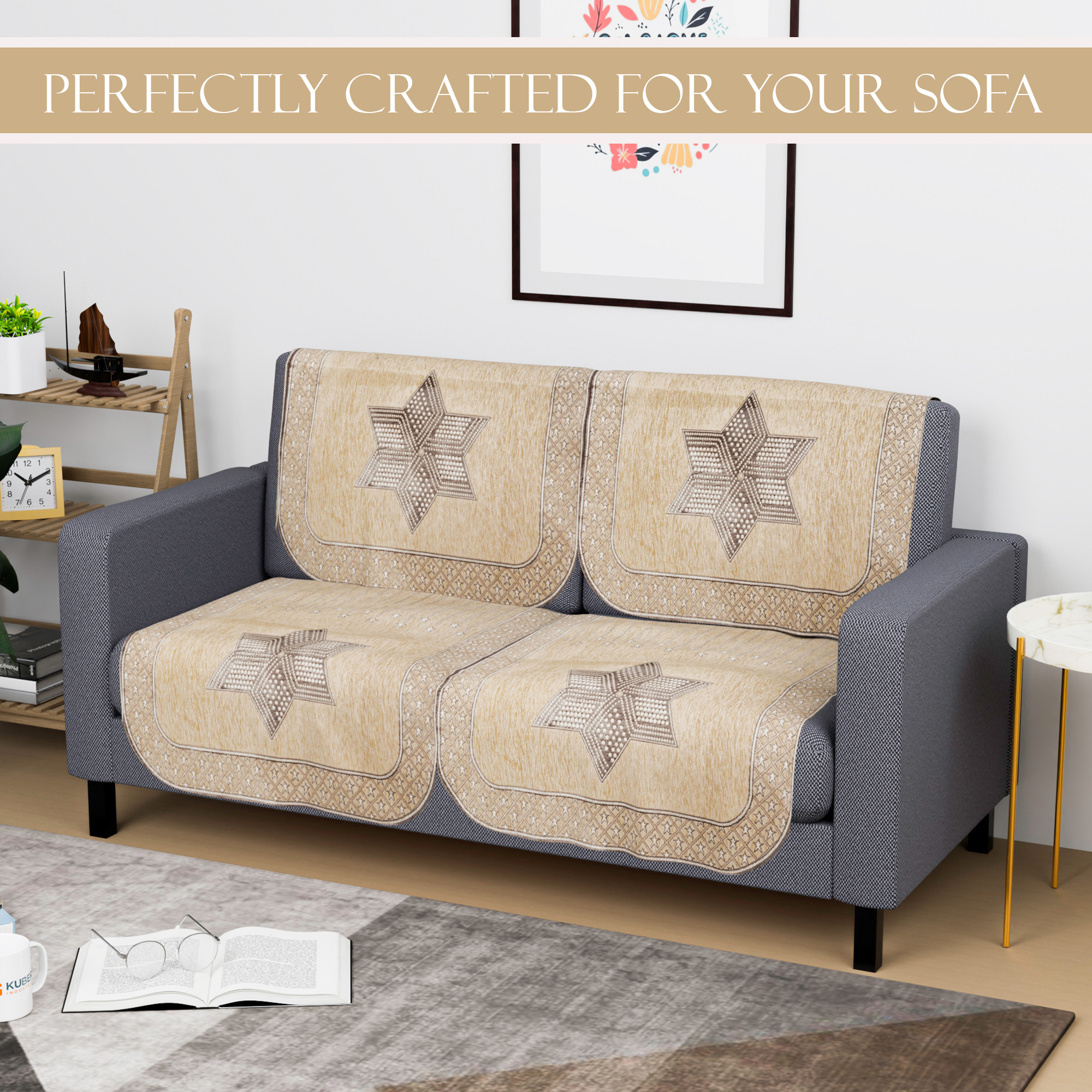 Kuber Industries  Durable  Sofa Cover for Living Room  Easy Machine Washable Sofe ke cover for Protection  Comfort for Home Furniture  Star Print - Cream  Brown