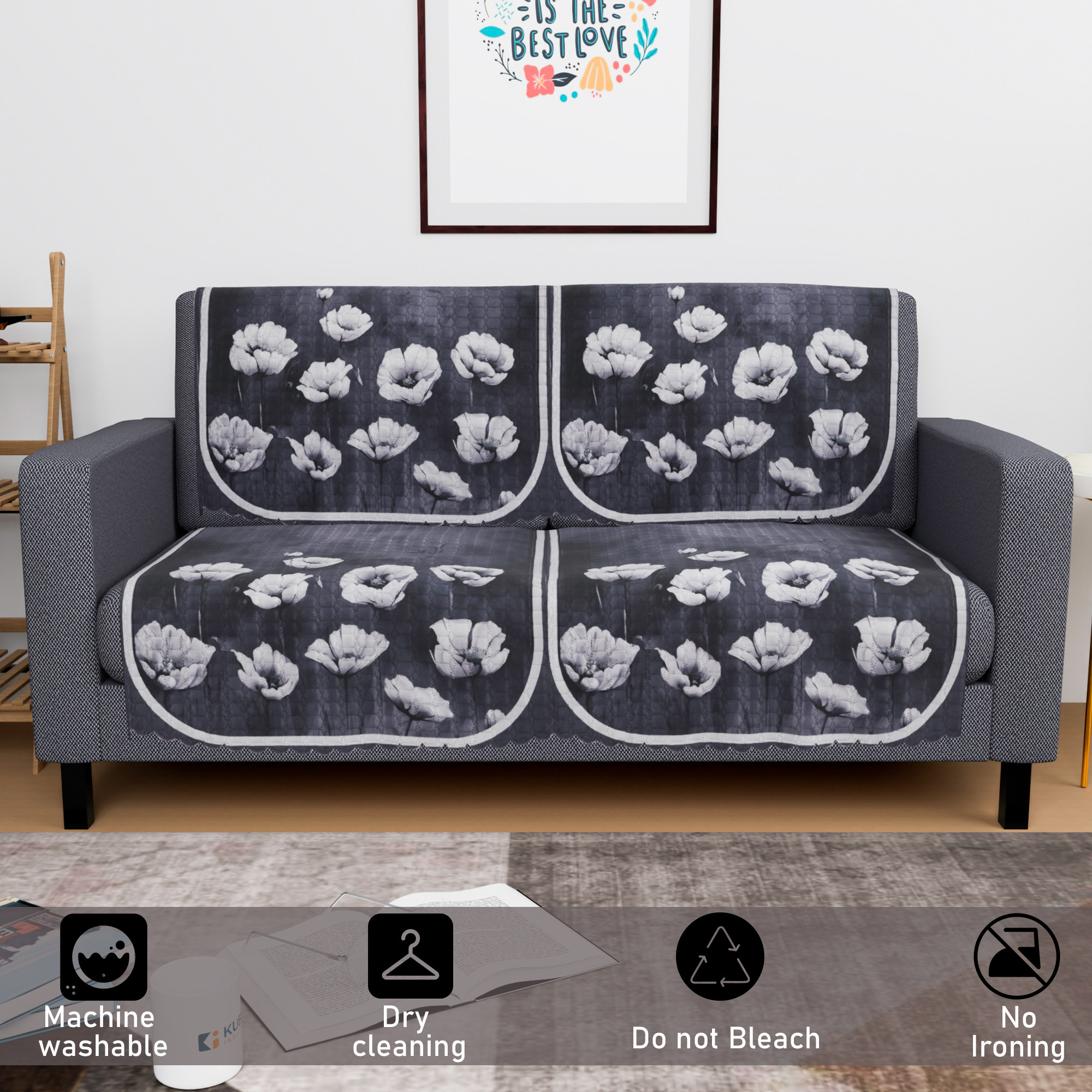 Kuber Industries  Durable  Sofa Covers for Living Room  Easy Machine Washable Sofe ke cover for Protection  Comfort for Home  Lotus Print - Grey