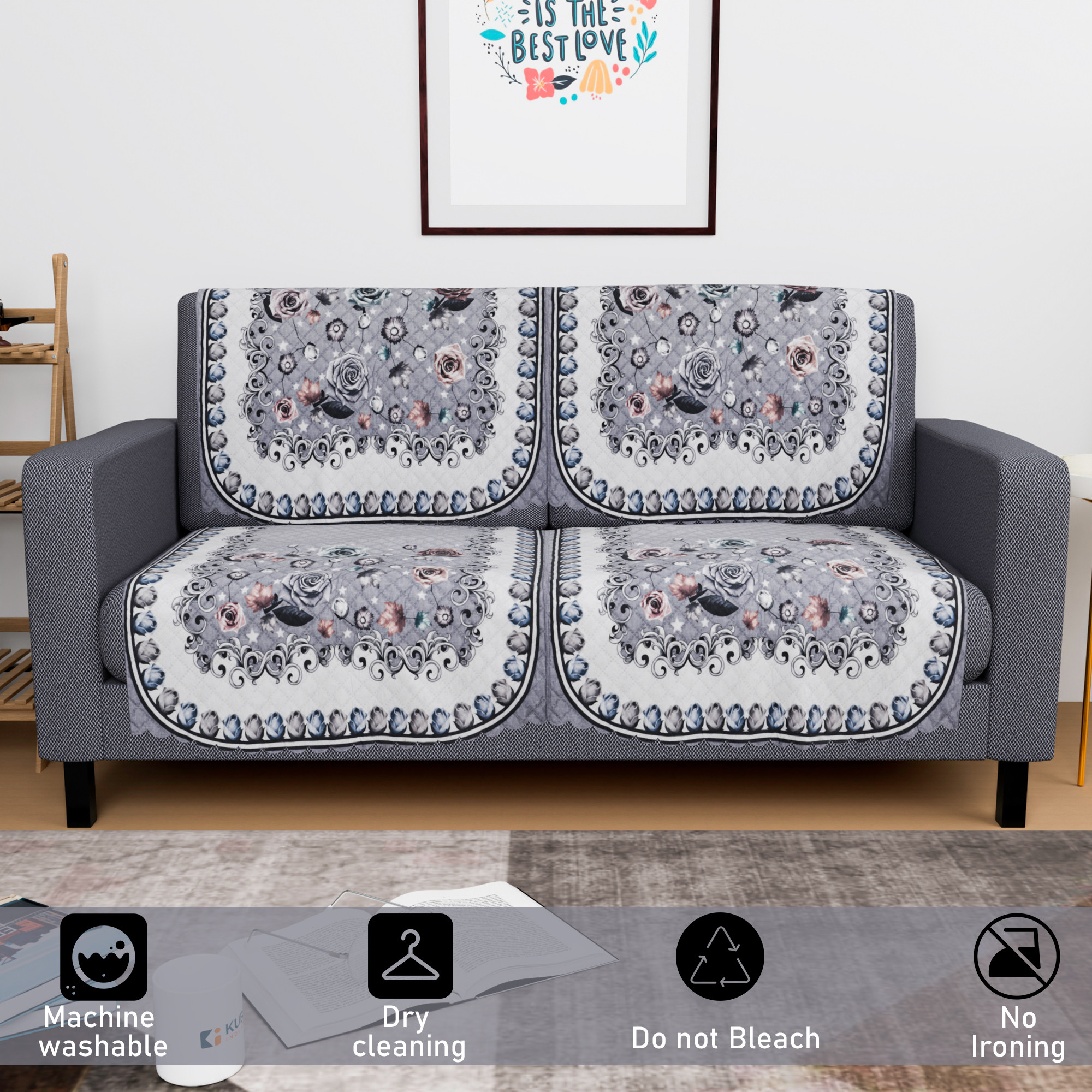 Kuber Industries  Durable  Sofa Covers for Living Room  Easy Machine Washable Sofe ke cover for Protection  Comfort for Home Furniture  Gulab - White Grey