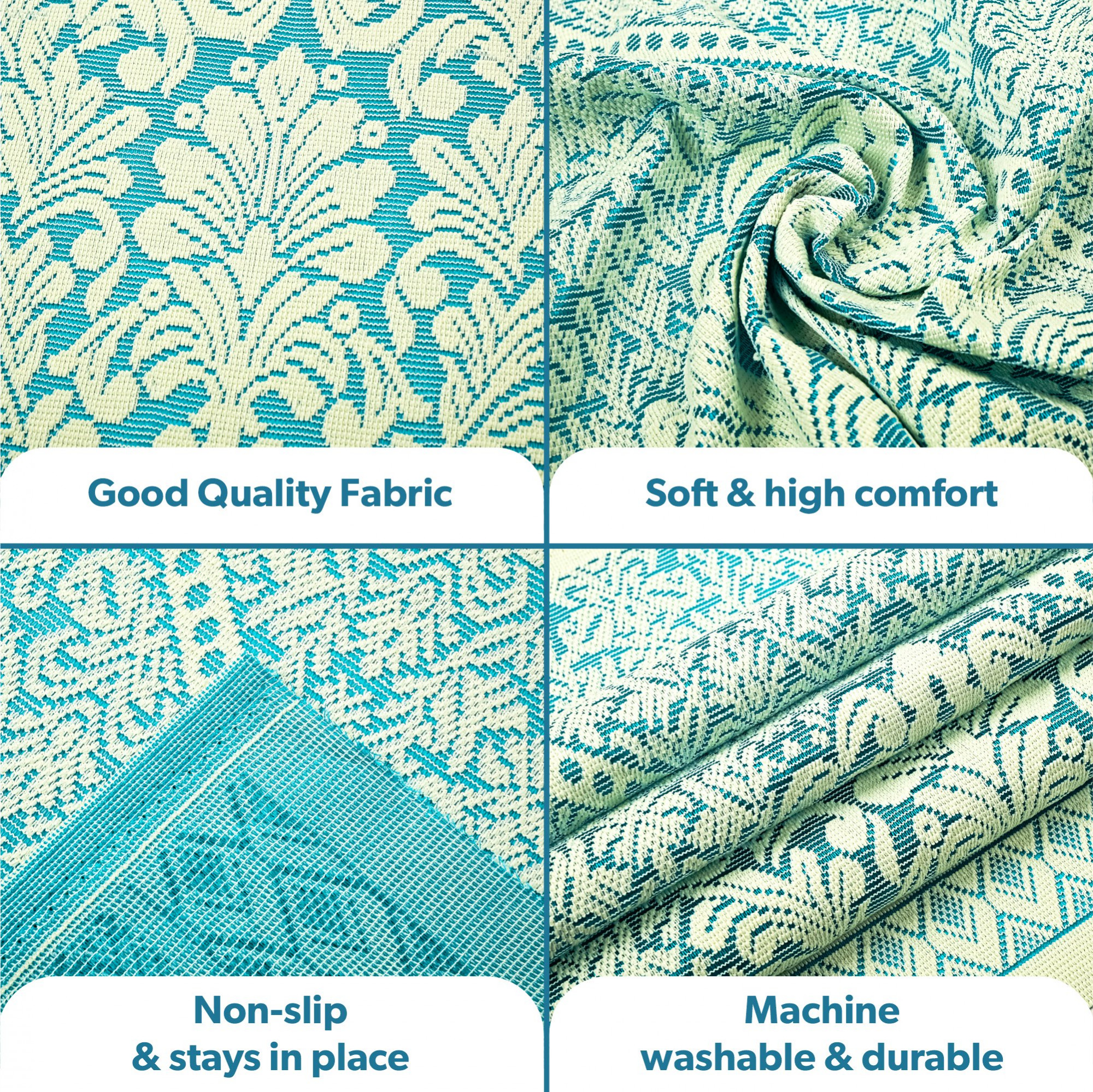 Kuber Industries  Durable  Sofa Covers for Living Room  Machine Washable Sofe ke cover for Protection  Comfort  Floral Design - Aqua  White