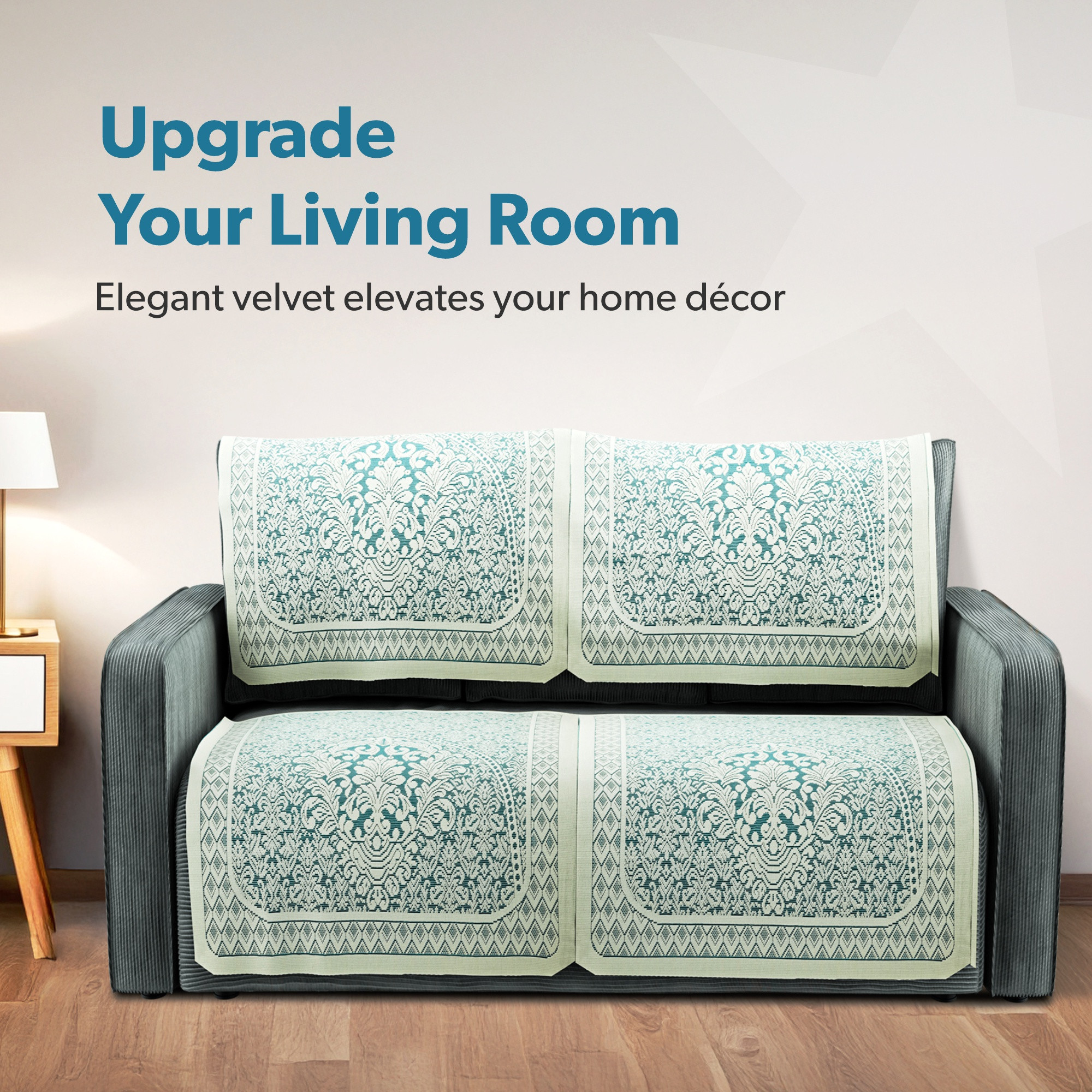 Kuber Industries  Durable  Sofa Covers for Living Room  Machine Washable Sofe ke cover for Protection  Comfort  Floral Design - Aqua  White