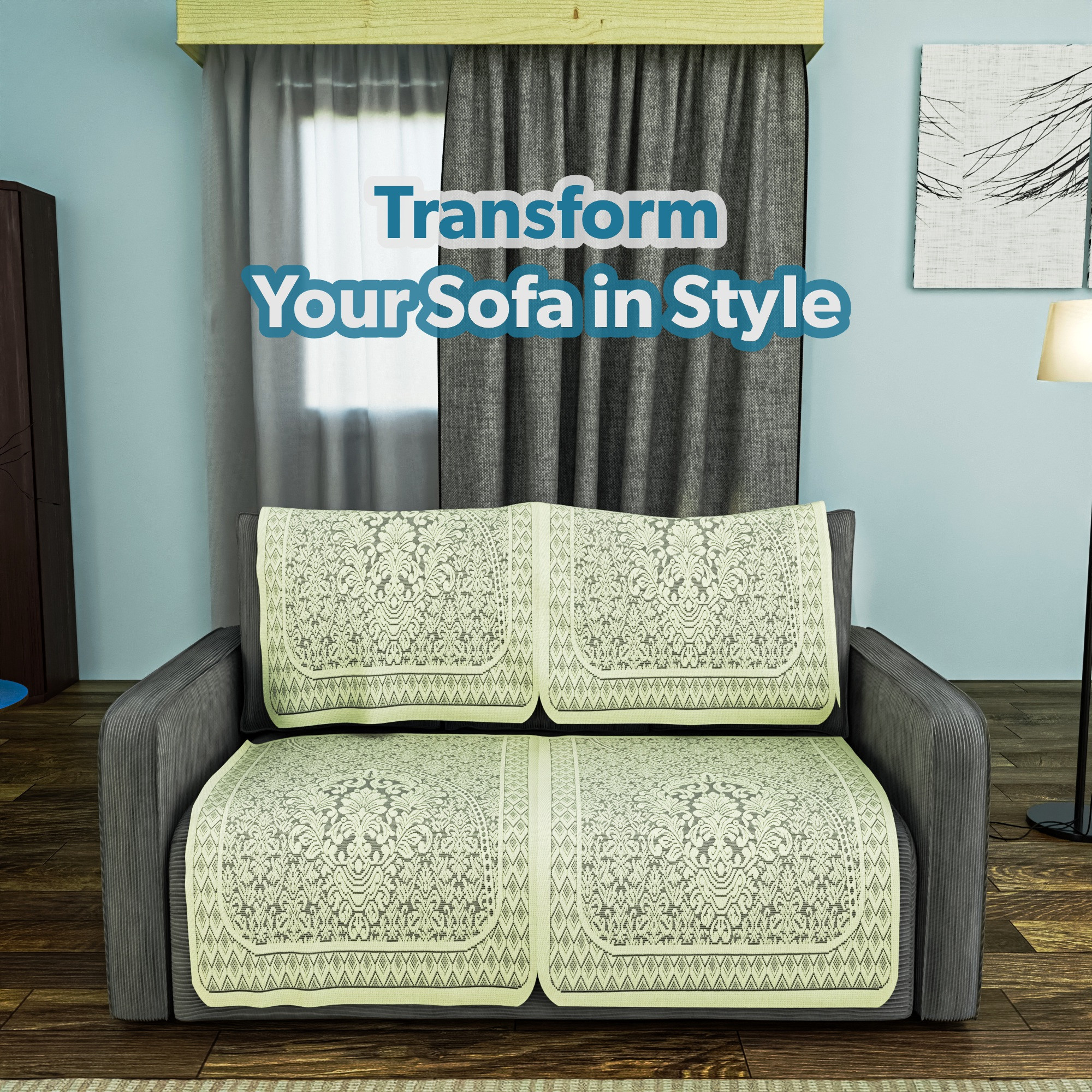 Kuber Industries  Durable  Sofa Covers for Living Room  Machine Washable Sofe ke cover for Protection  Comfort  Floral Design - Cream  Brown