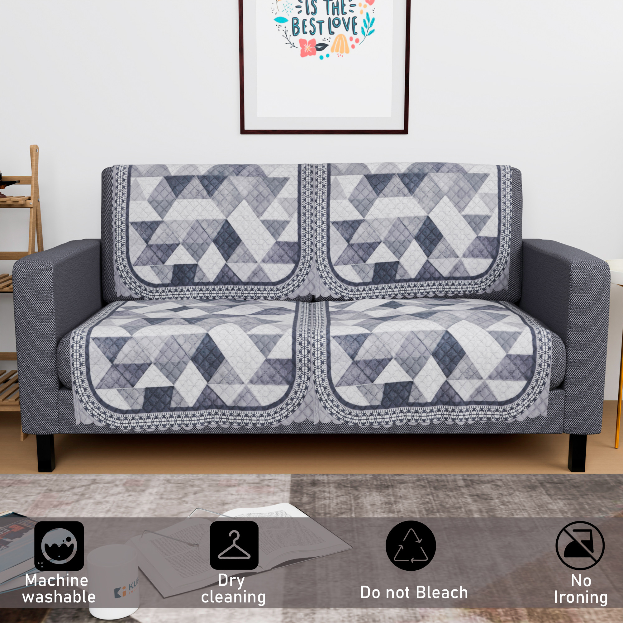 Kuber Industries  Durable  Sofa Covers for Living Room  Sofe ke cover for Protection  Comfort for Home Furniture  Triangular Ultra Sonic BMW-White Grey