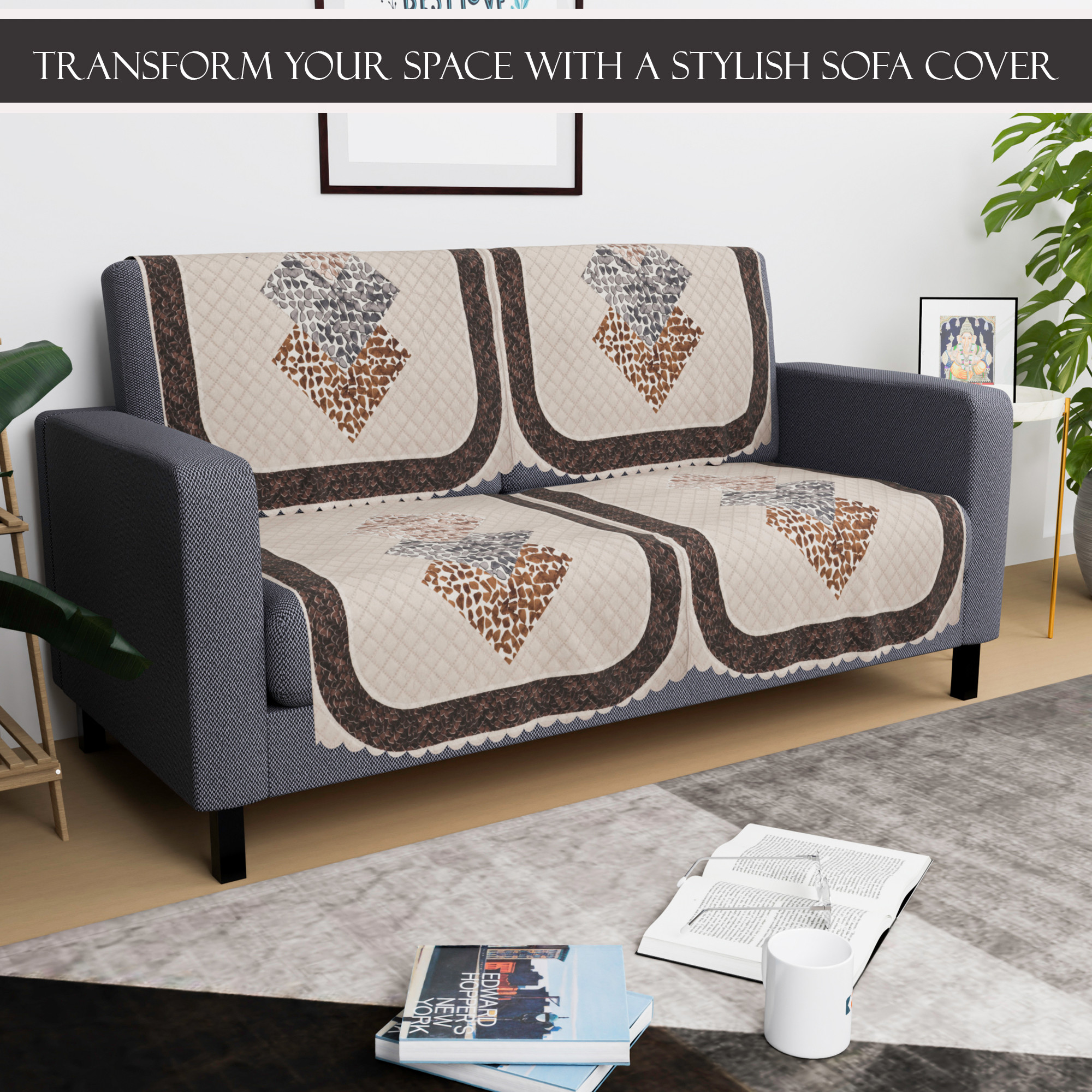 Kuber Industries  Durable  Sofa Covers for Living Room  Sofe ke cover for Protection  Comfort for Home Furniture  Stone Ultra Sonic BMW - Cream Brown